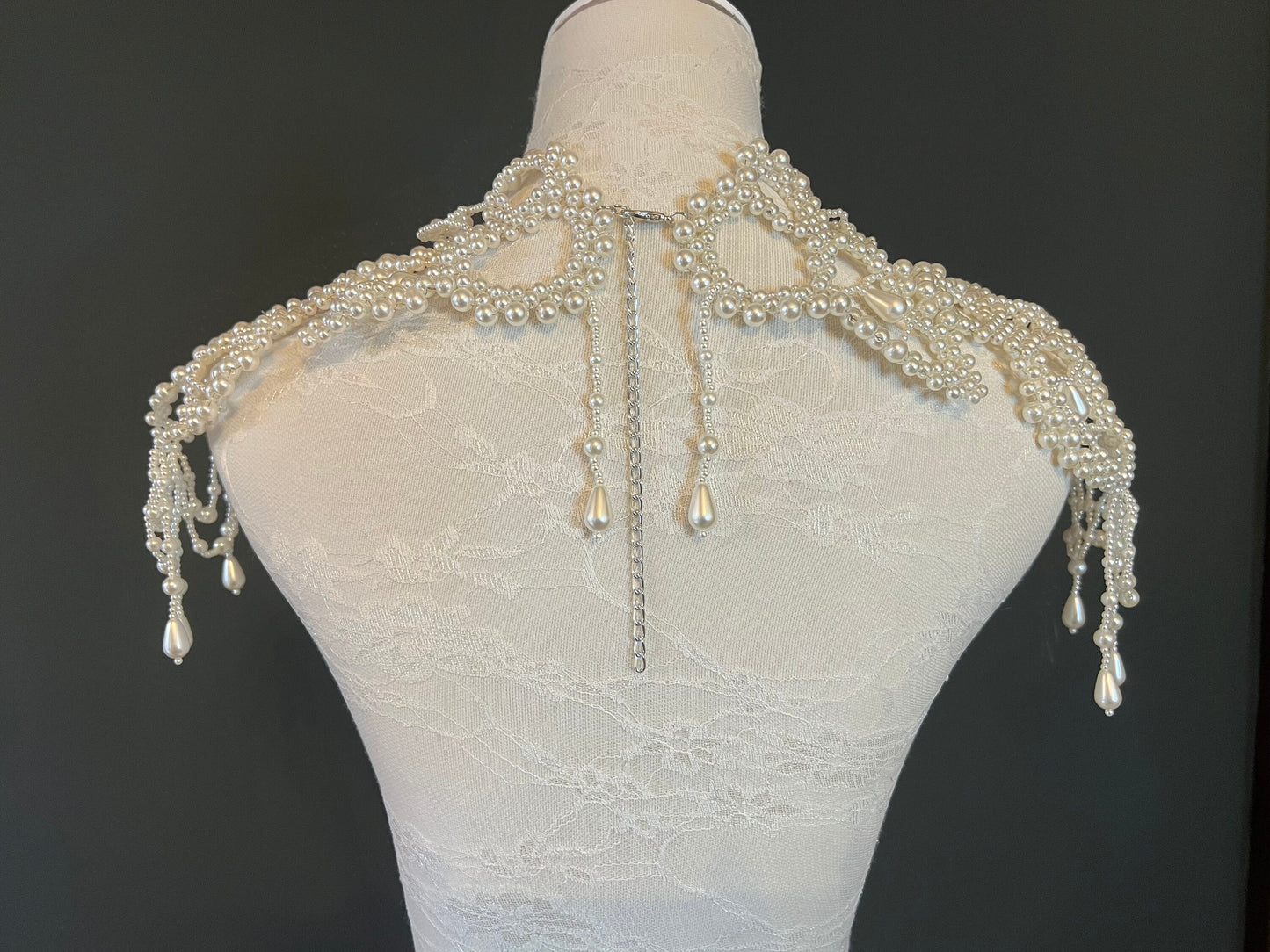 Bridal Pearl Shoulder Necklace, Vintage Wedding Body Jewelry