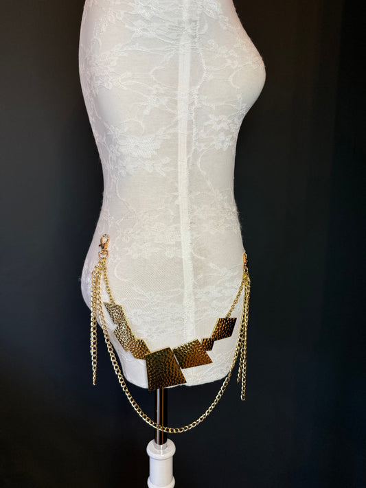 Jeans Chain, Elegant Chain, Fashion Jeans Chain, Gold Jeans Chain, Hammered Metal Jeans Chain, Two row chains, Gift, Festival, Bags