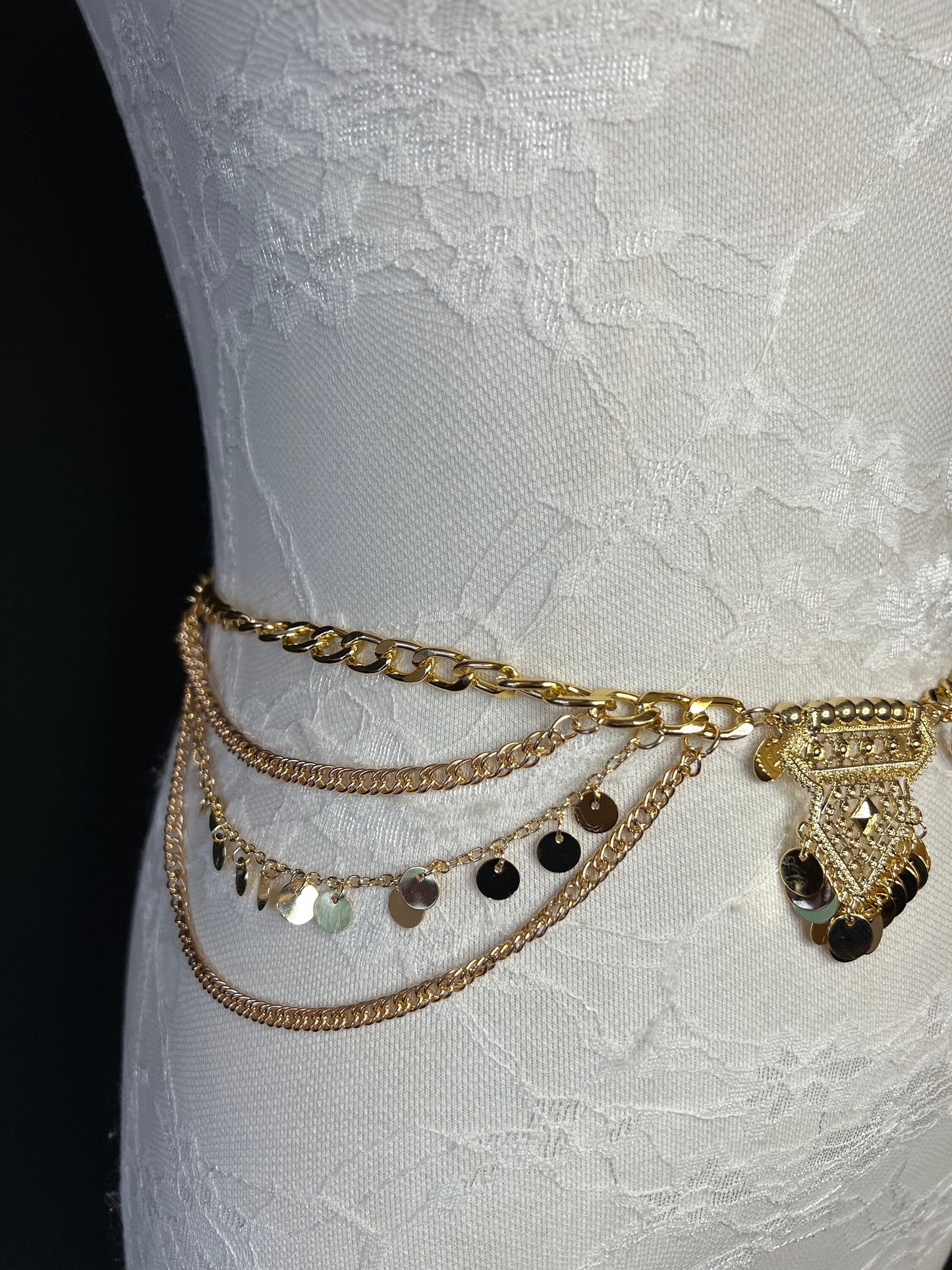 Belly Chain, Gold Disc and Ethnic Detail 18-40 inch