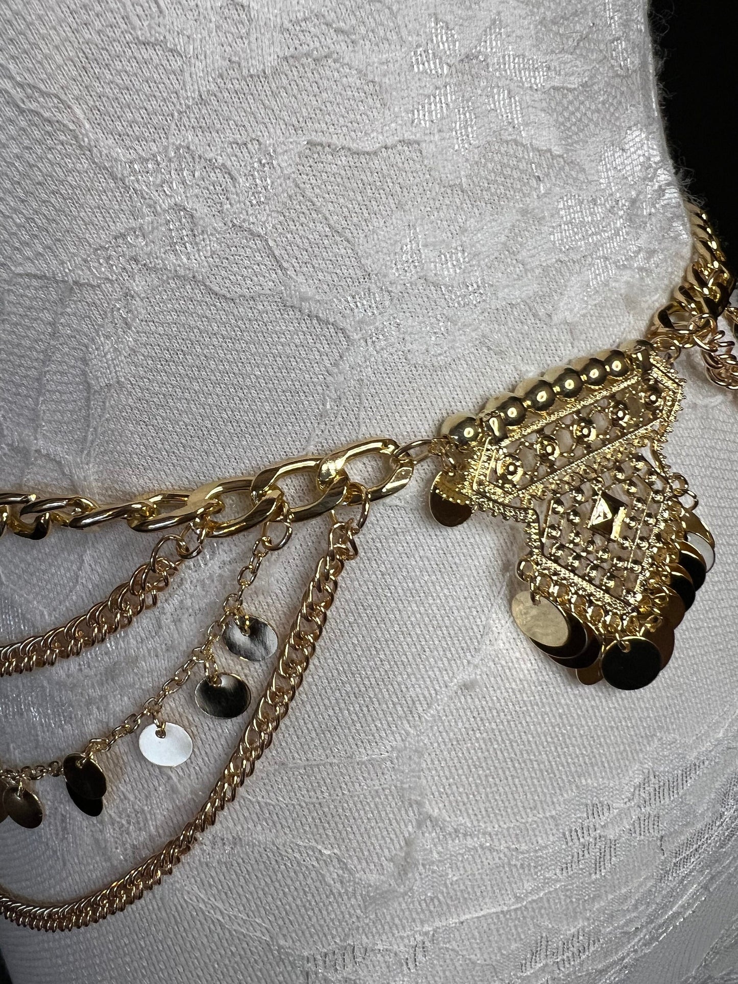 Belly Chain, Gold Disc and Ethnic Detail 18-40 inch