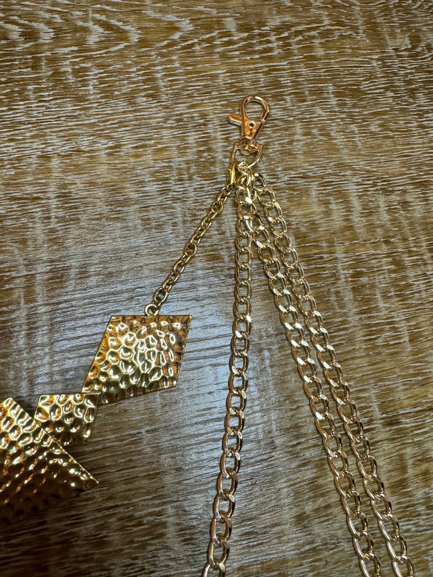 Jeans Chain, Elegant Chain, Fashion Jeans Chain, Gold Jeans Chain, Hammered Metal Jeans Chain, Two row chains, Gift, Festival, Bags