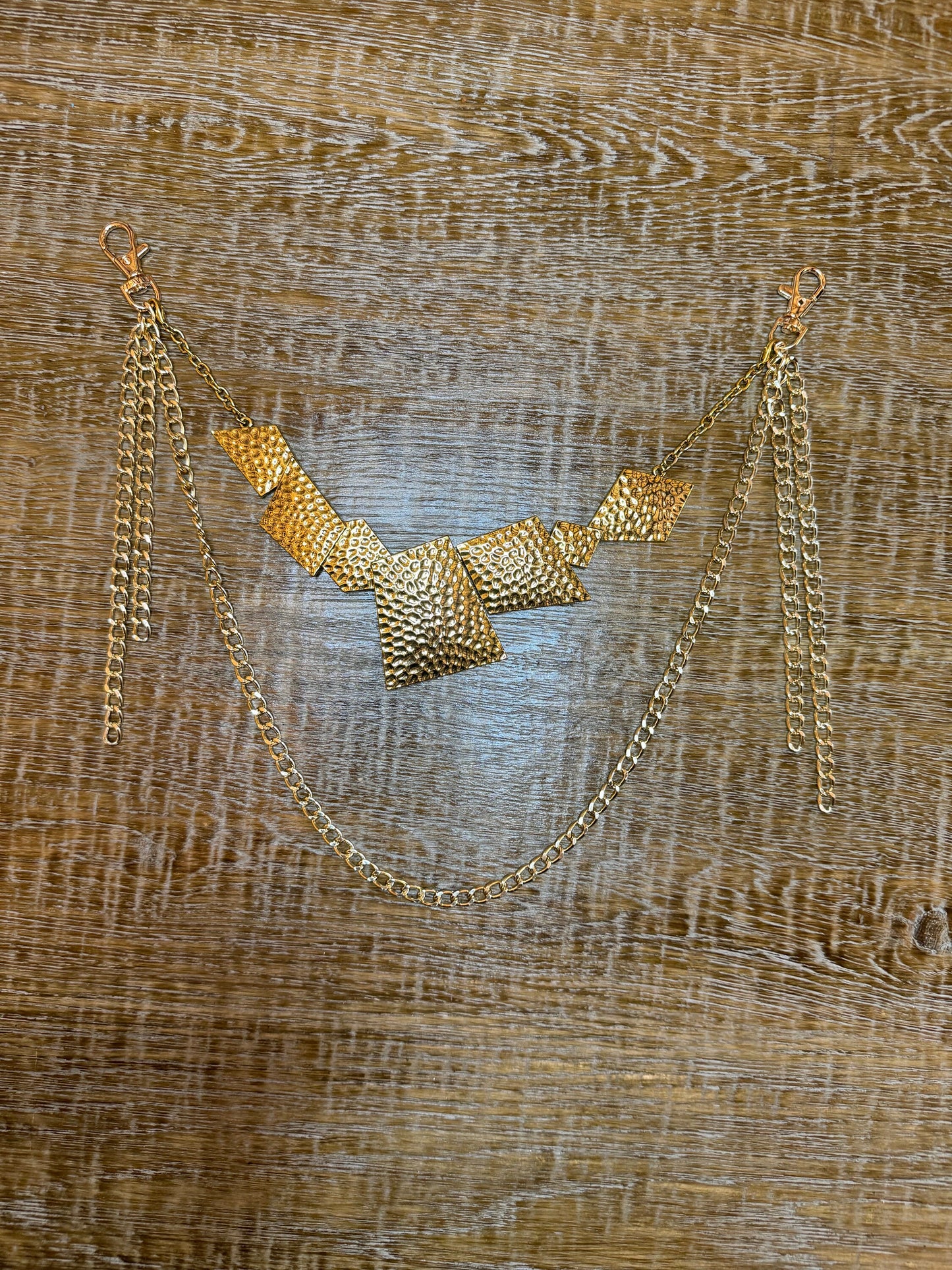 Jeans Chain, Elegant Chain, Fashion Jeans Chain, Gold Jeans Chain, Hammered Metal Jeans Chain, Two row chains, Gift, Festival, Bags