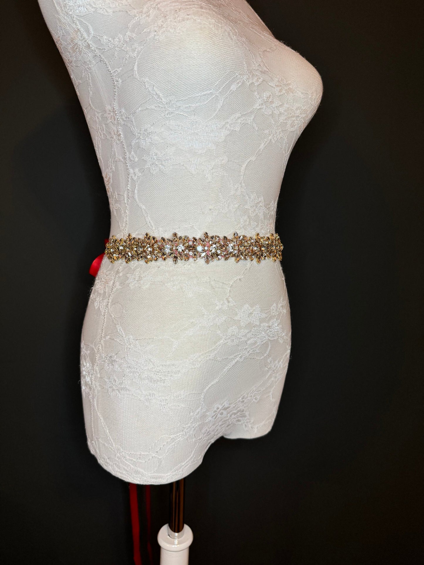 Wedding Belt, Bridal Belt, Sash Belt, Crystal Rhinestone with Silver Base, Red Ribbon, Bridemaid  Belt, Ribbon Belt, Jewel Belt