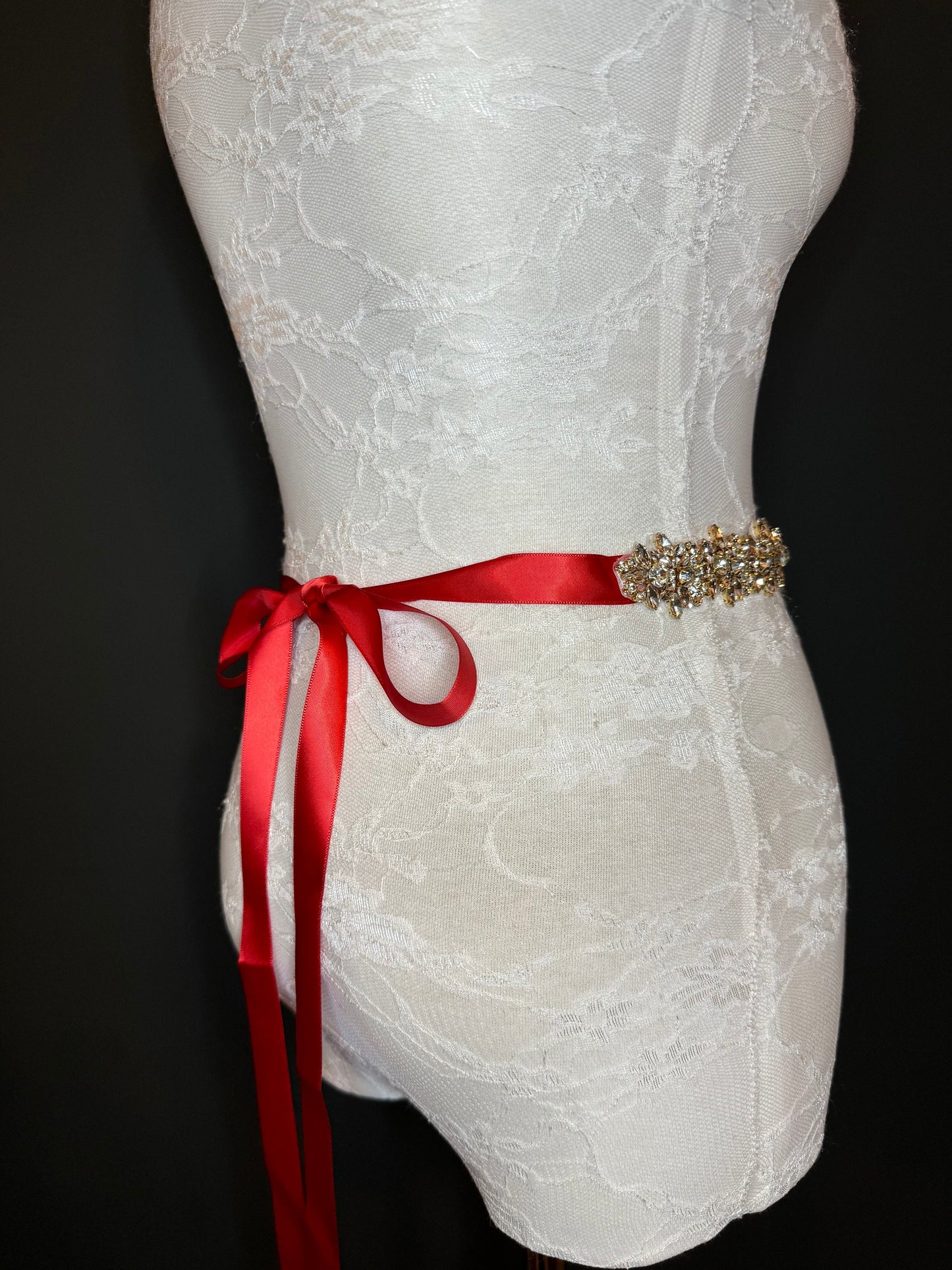 Wedding Belt, Bridal Belt, Sash Belt, Crystal Rhinestone with Silver Base, Red Ribbon, Bridemaid  Belt, Ribbon Belt, Jewel Belt