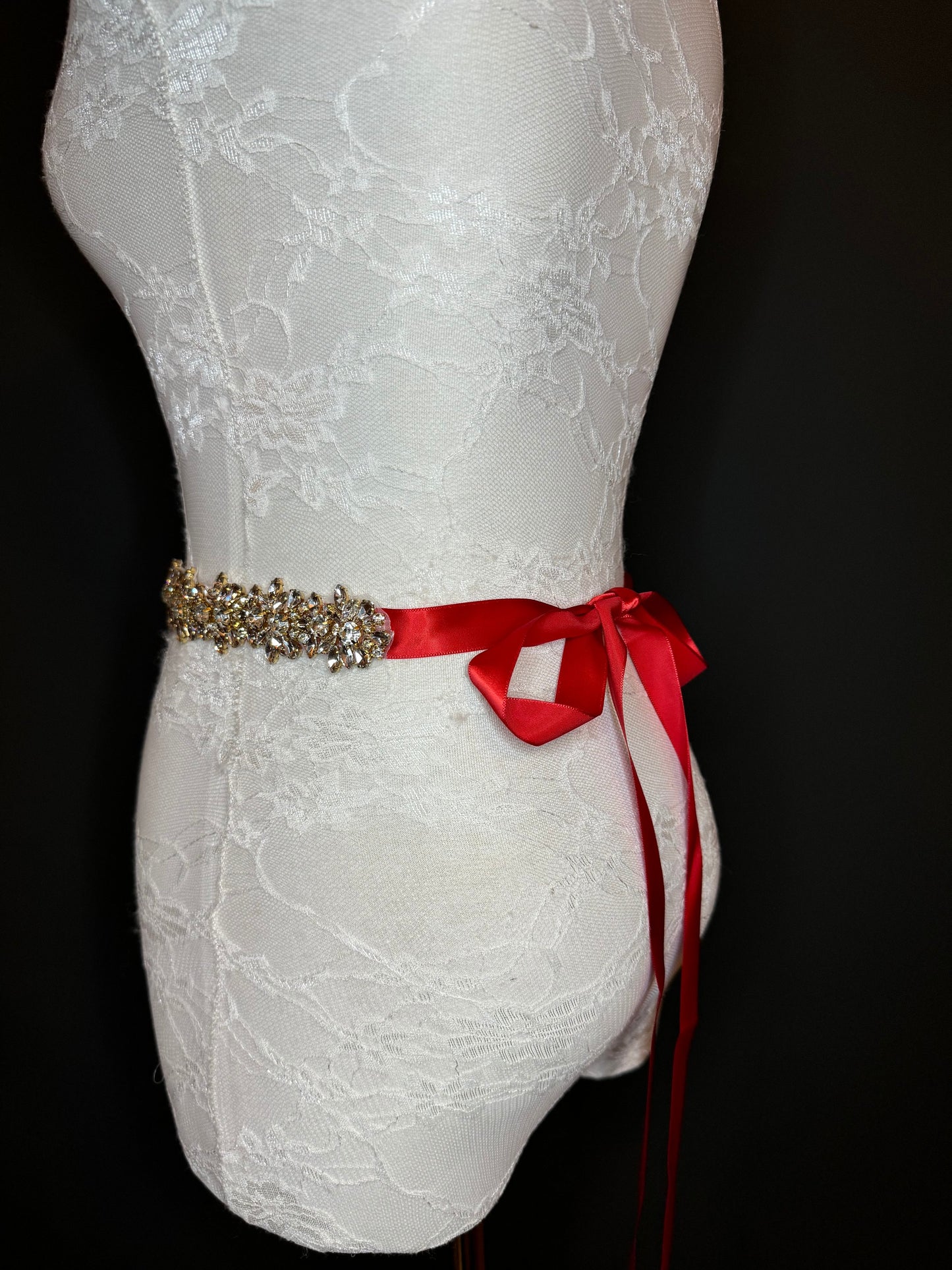 Wedding Belt, Bridal Belt, Sash Belt, Crystal Rhinestone with Silver Base, Red Ribbon, Bridemaid  Belt, Ribbon Belt, Jewel Belt