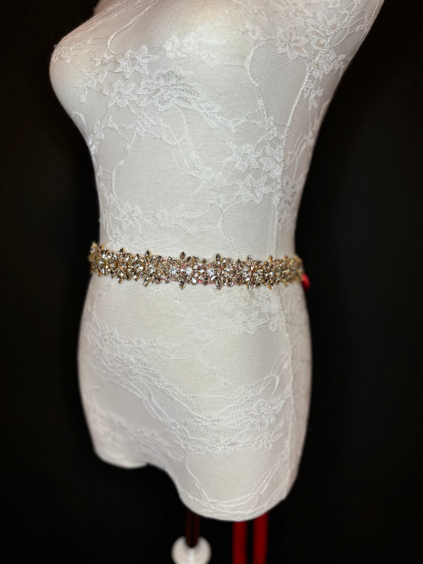 Wedding Belt, Bridal Belt, Sash Belt, Crystal Rhinestone with Silver Base, Red Ribbon, Bridemaid  Belt, Ribbon Belt, Jewel Belt