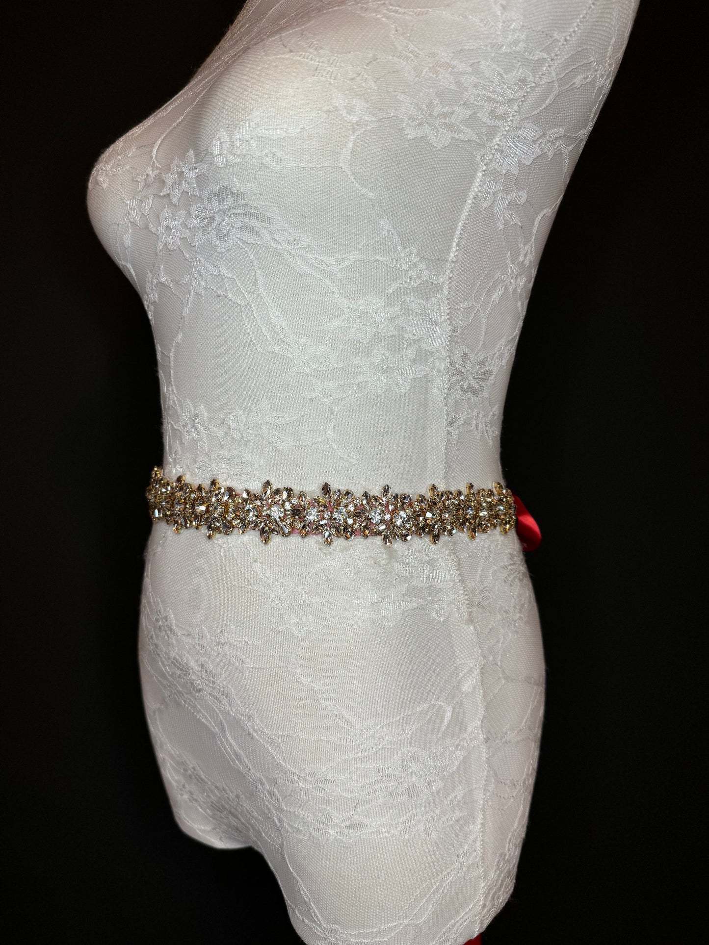 Wedding Belt, Bridal Belt, Sash Belt, Crystal Rhinestone with Silver Base, Red Ribbon, Bridemaid  Belt, Ribbon Belt, Jewel Belt