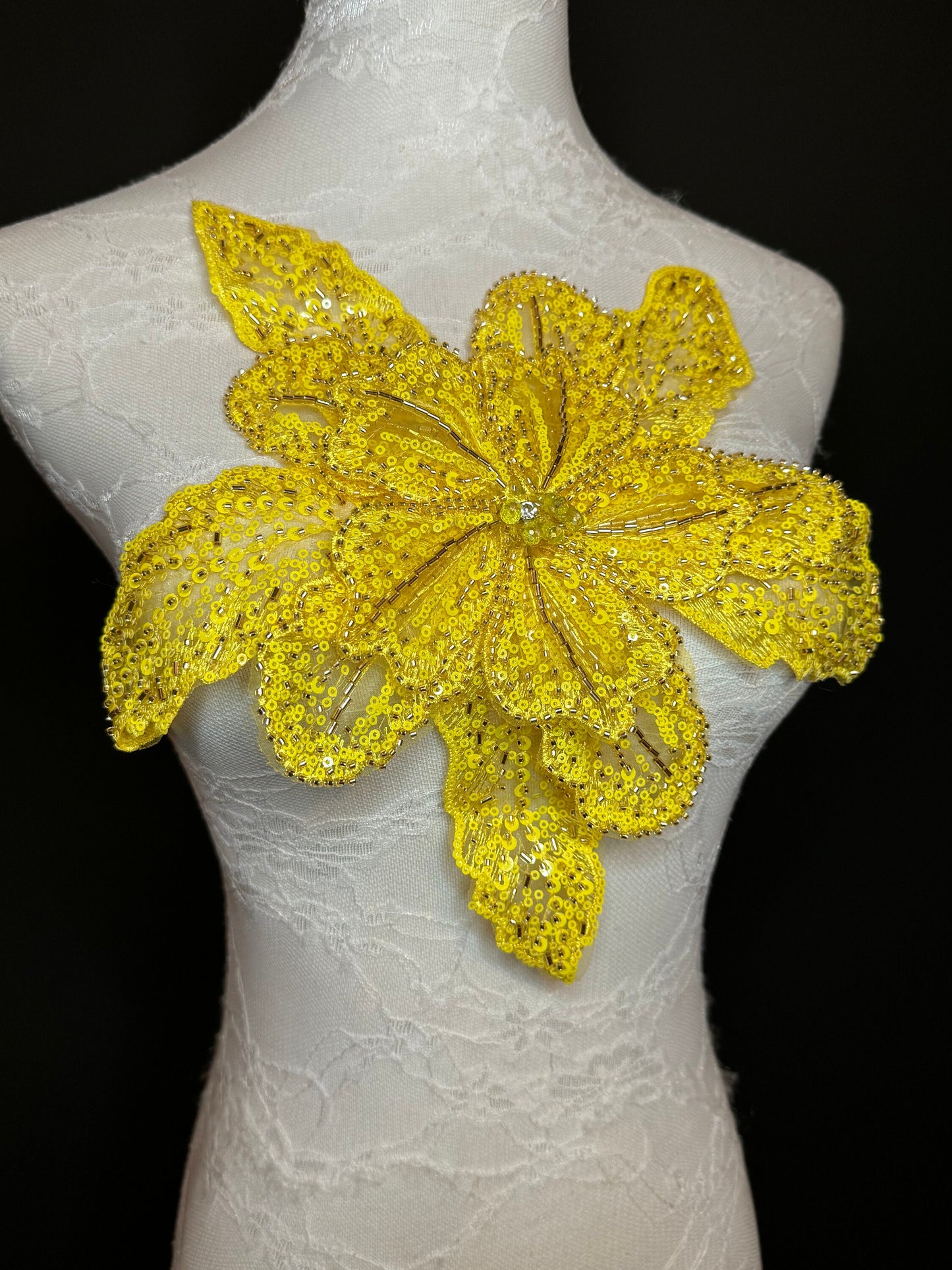 Oversized Corsage Flower, Beaded, Sequined, 19 Colours, 12” Wide, Beaded Pin on Corsage, Bridal, Clothing, Dress, FAN Design, FAN Design