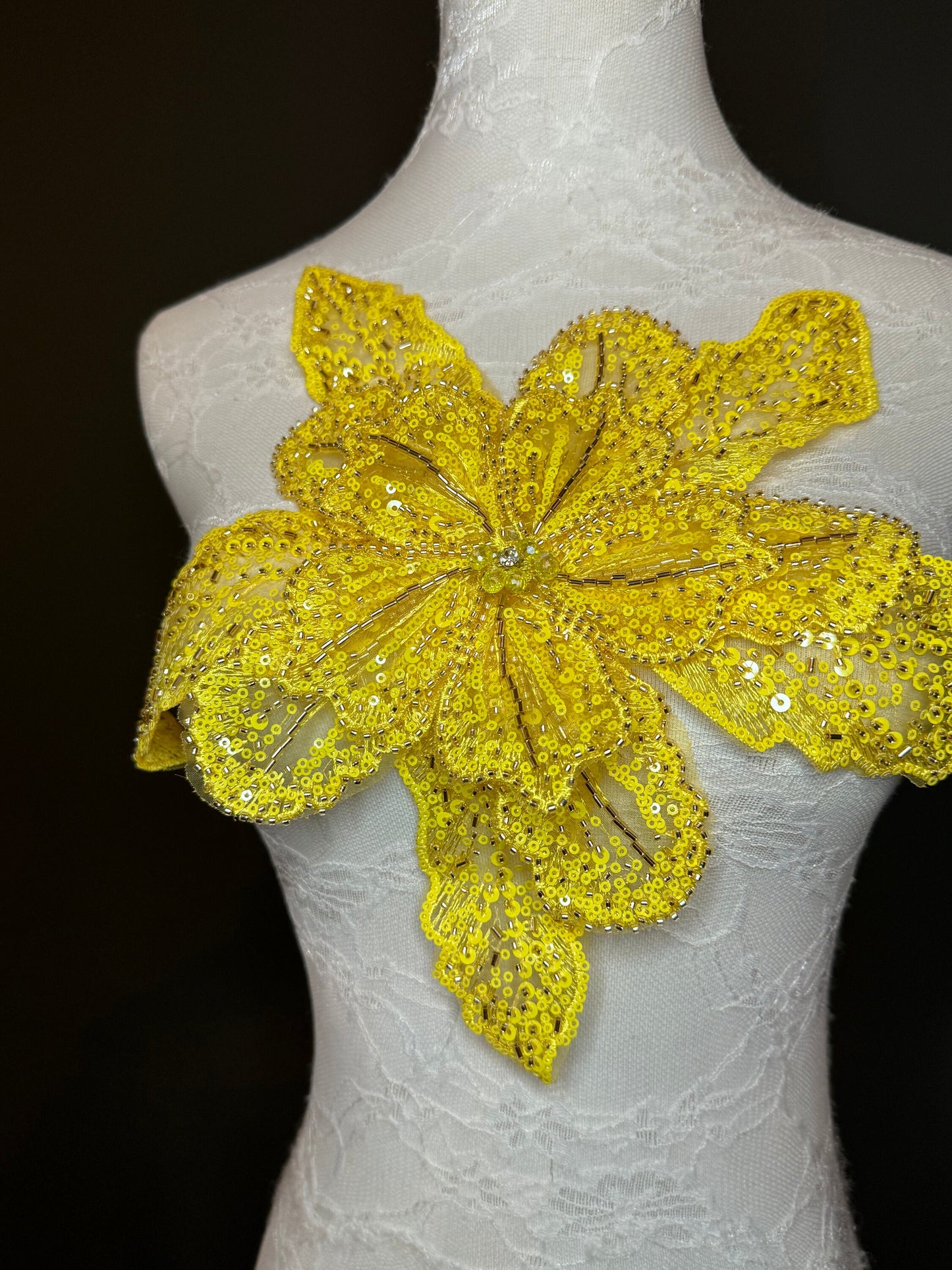 Oversized Corsage Flower, Beaded, Sequined, 19 Colours, 12” Wide, Beaded Pin on Corsage, Bridal, Clothing, Dress, FAN Design, FAN Design