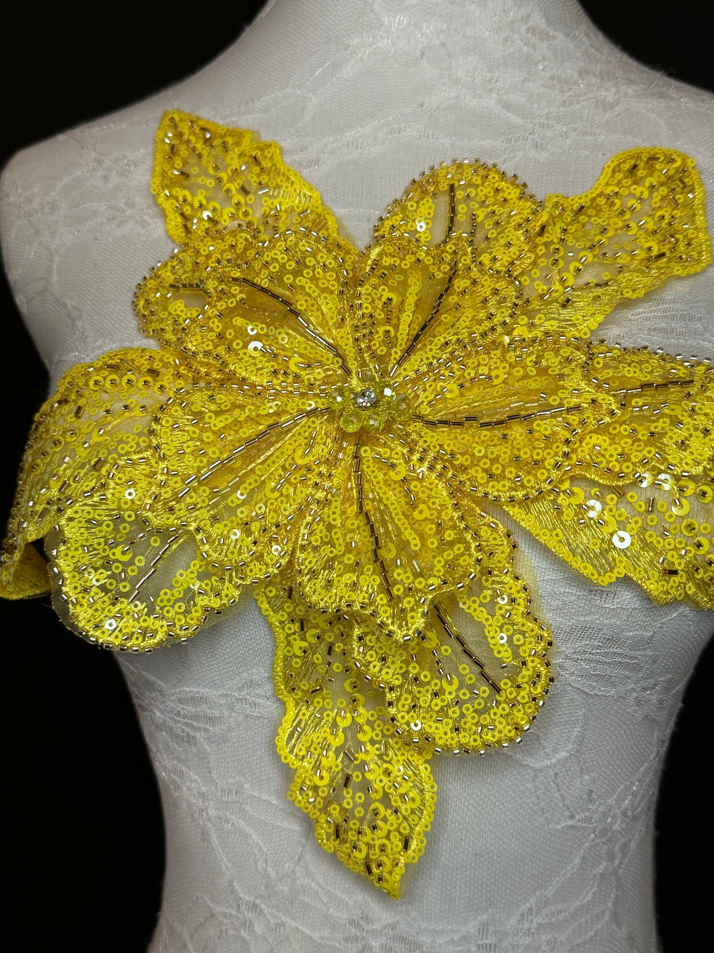 Oversized Corsage Flower, Beaded, Sequined, 19 Colours, 12” Wide, Beaded Pin on Corsage, Bridal, Clothing, Dress, FAN Design, FAN Design