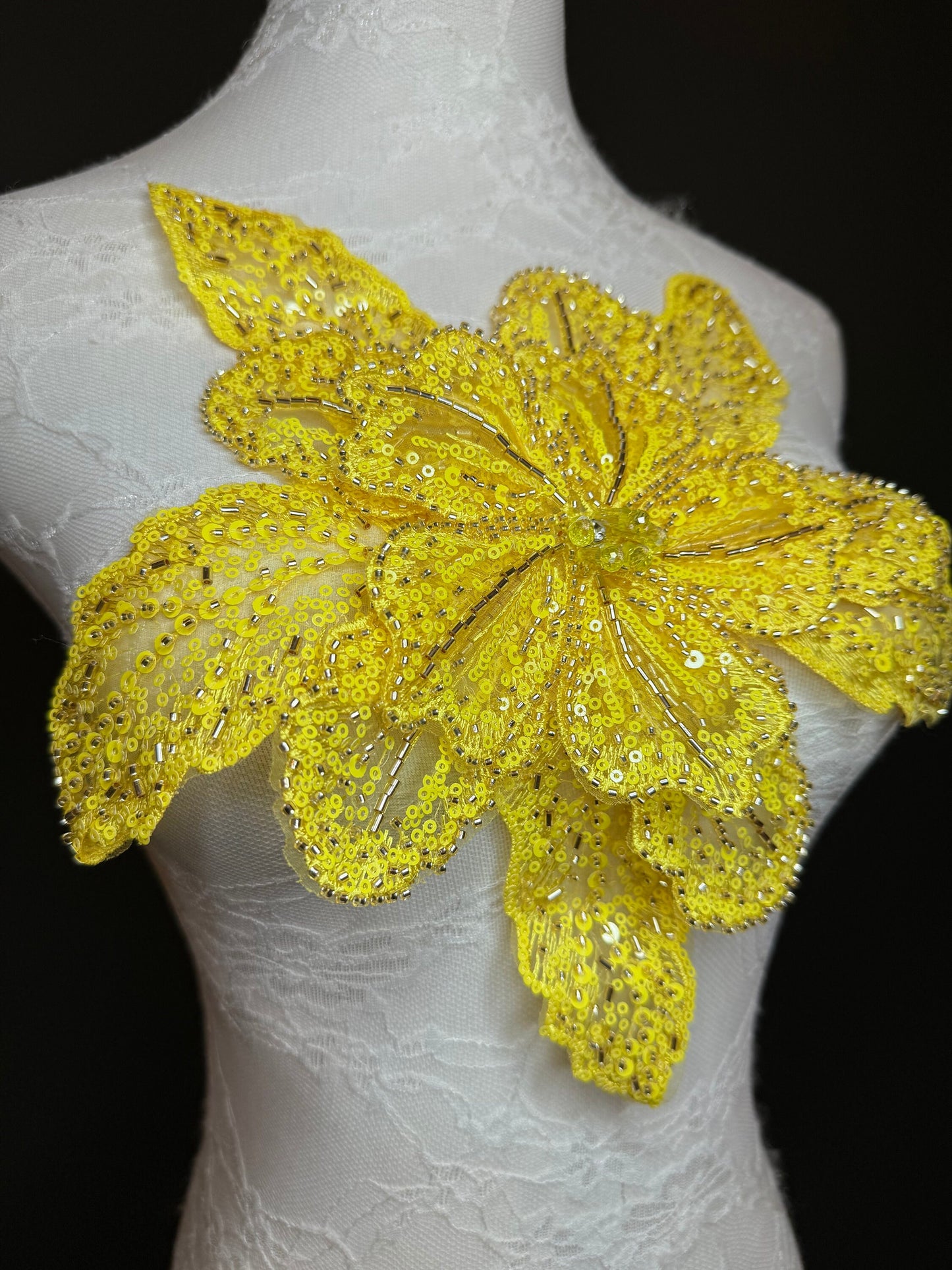 Oversized Corsage Flower, Beaded, Sequined, 19 Colours, 12” Wide, Beaded Pin on Corsage, Bridal, Clothing, Dress, FAN Design, FAN Design