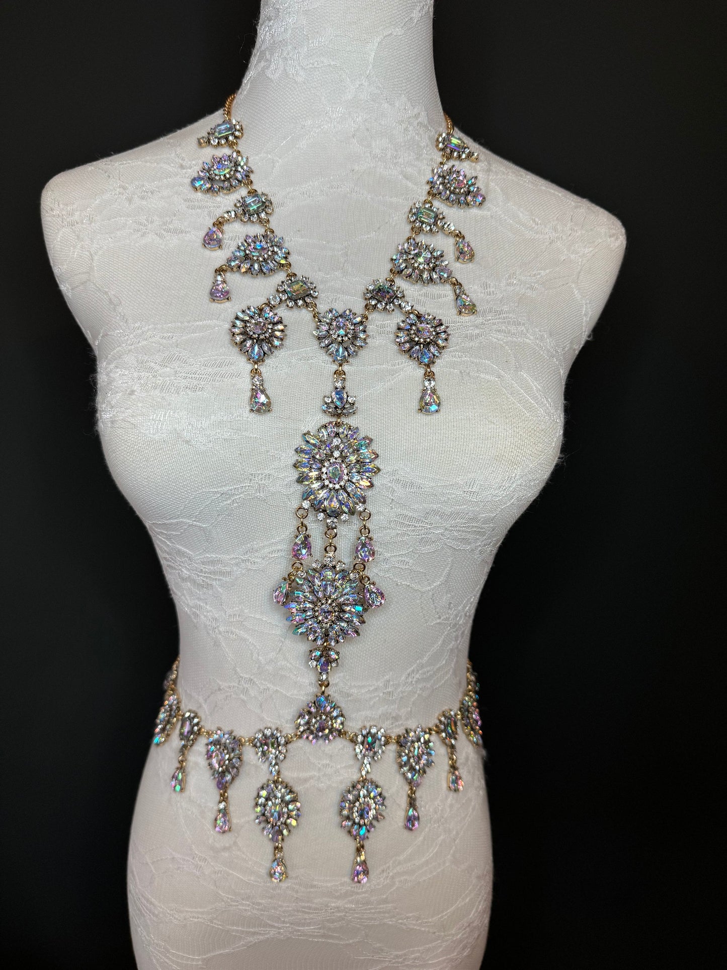 Gold Rhinestone Body Chain,  Elegant Costume Jewellery, FAN Design