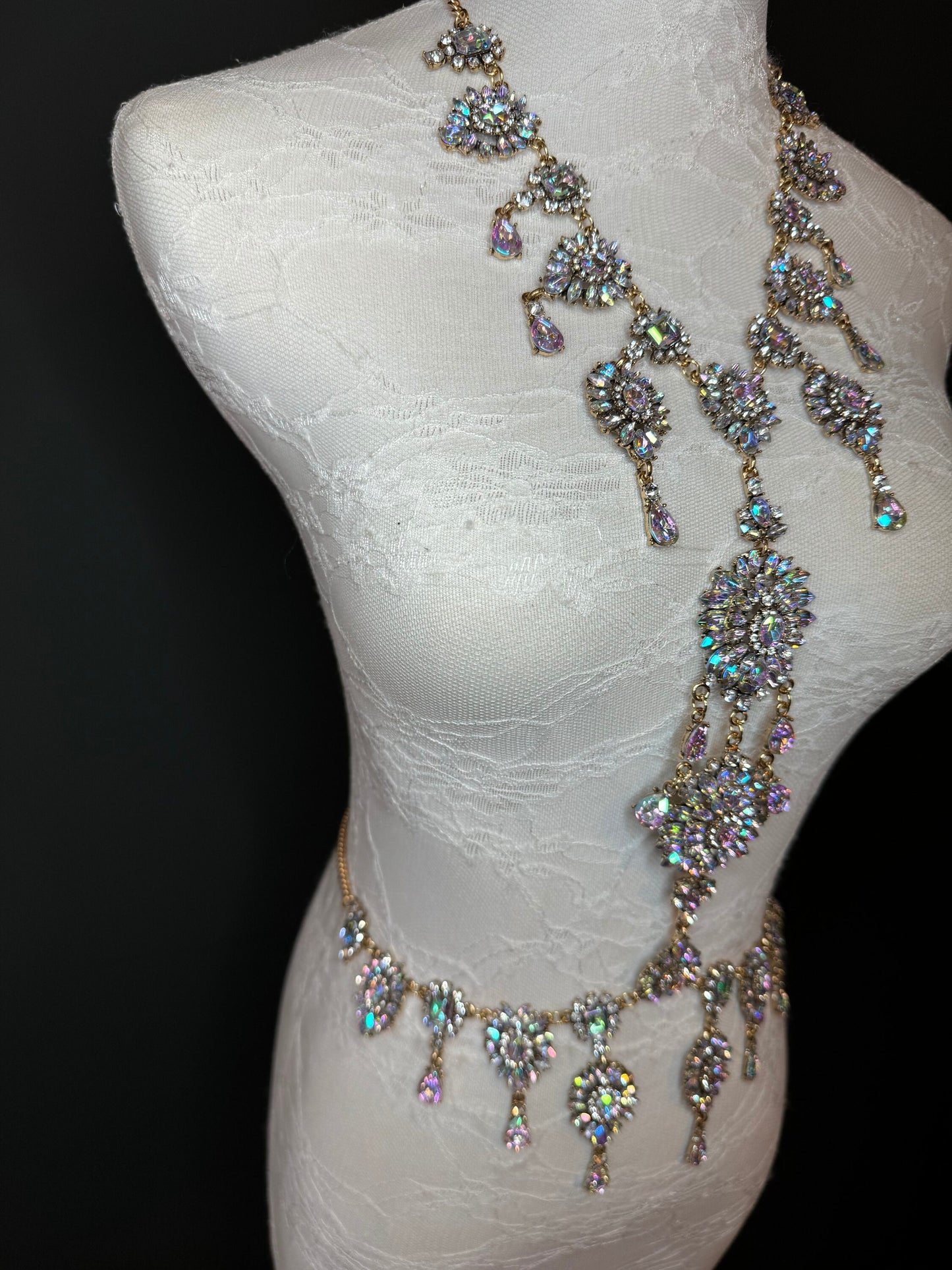 Gold Rhinestone Body Chain,  Elegant Costume Jewellery, FAN Design