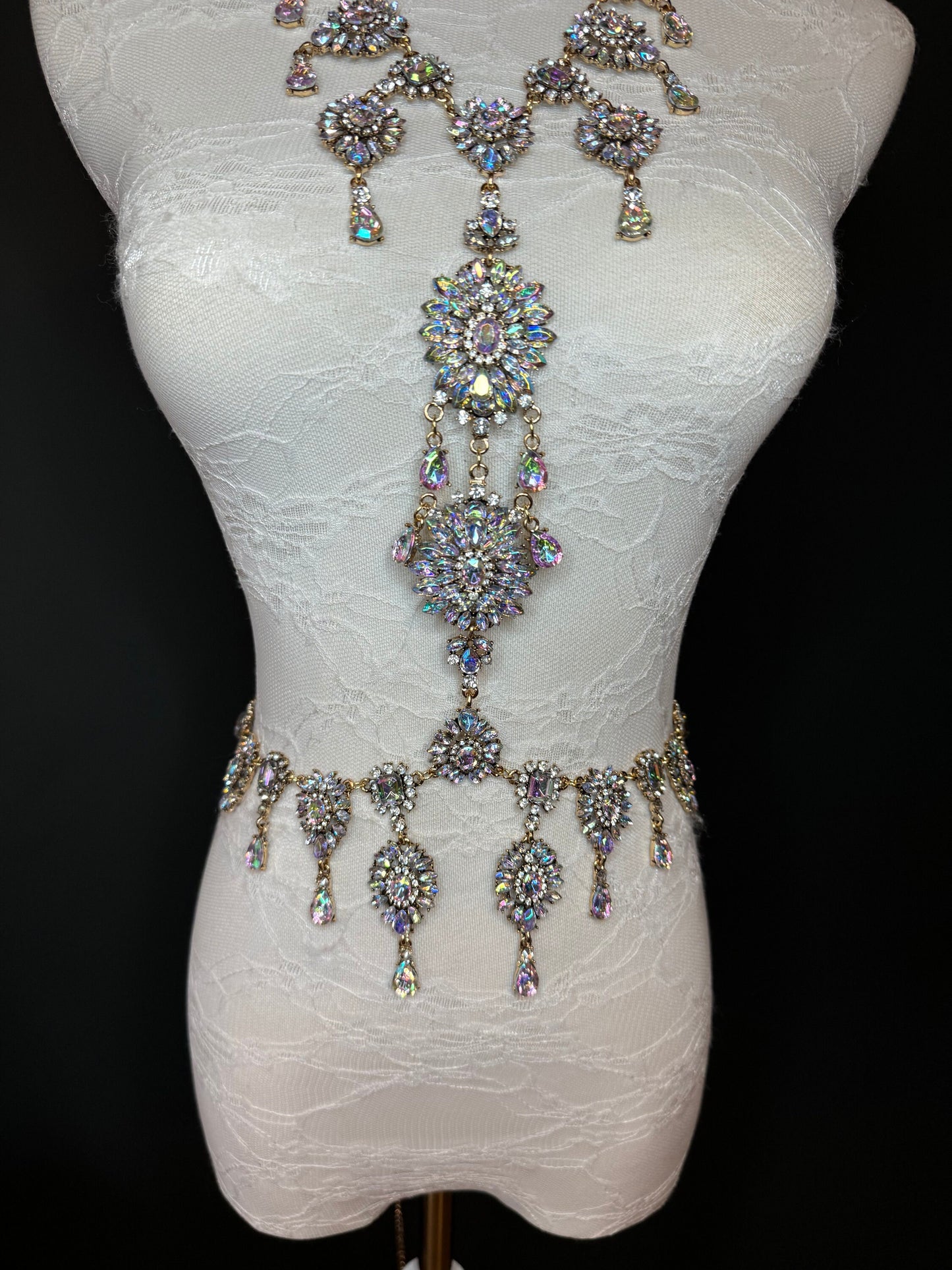 Gold Rhinestone Body Chain,  Elegant Costume Jewellery, FAN Design