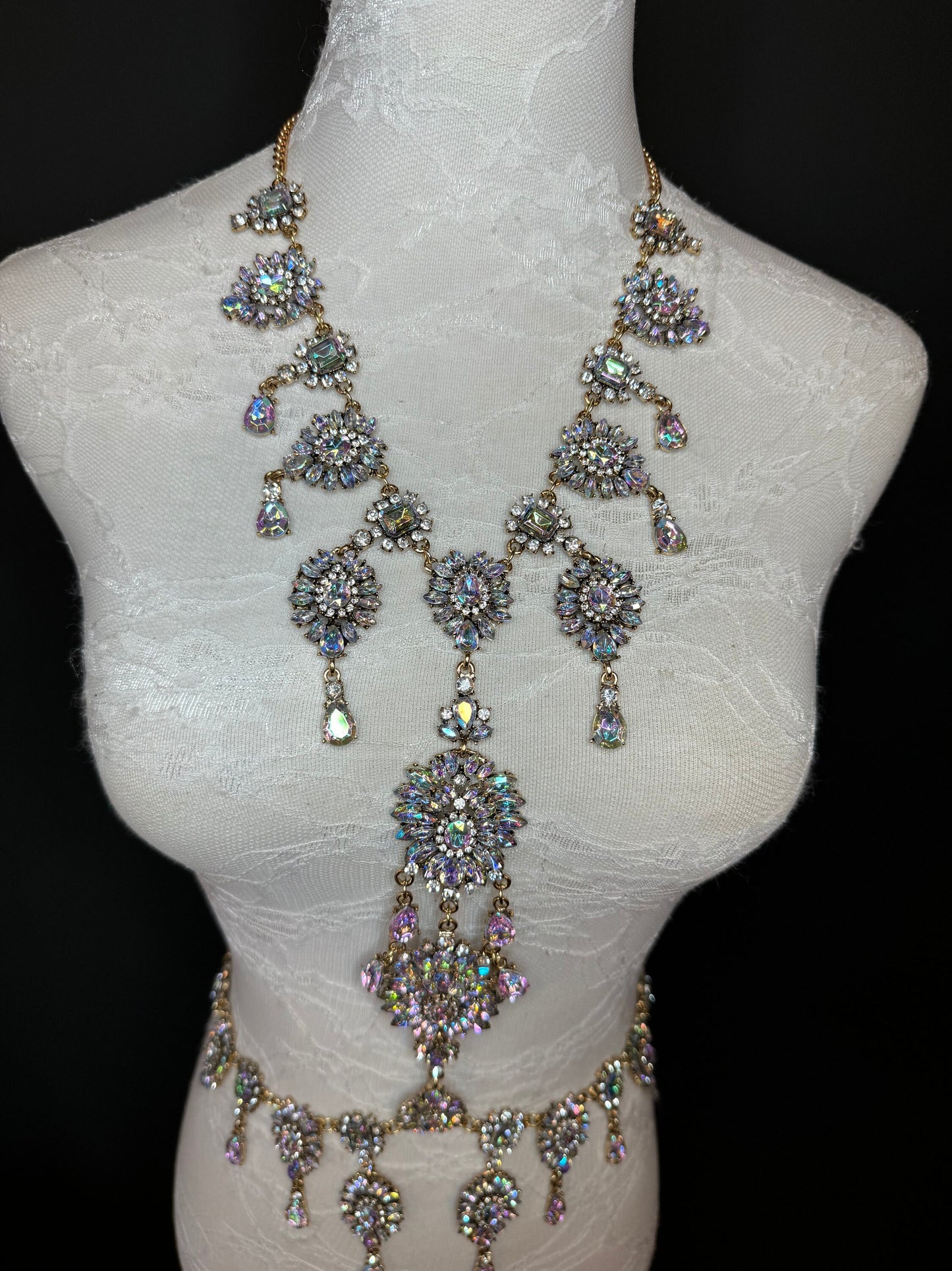 Gold Rhinestone Body Chain,  Elegant Costume Jewellery, FAN Design