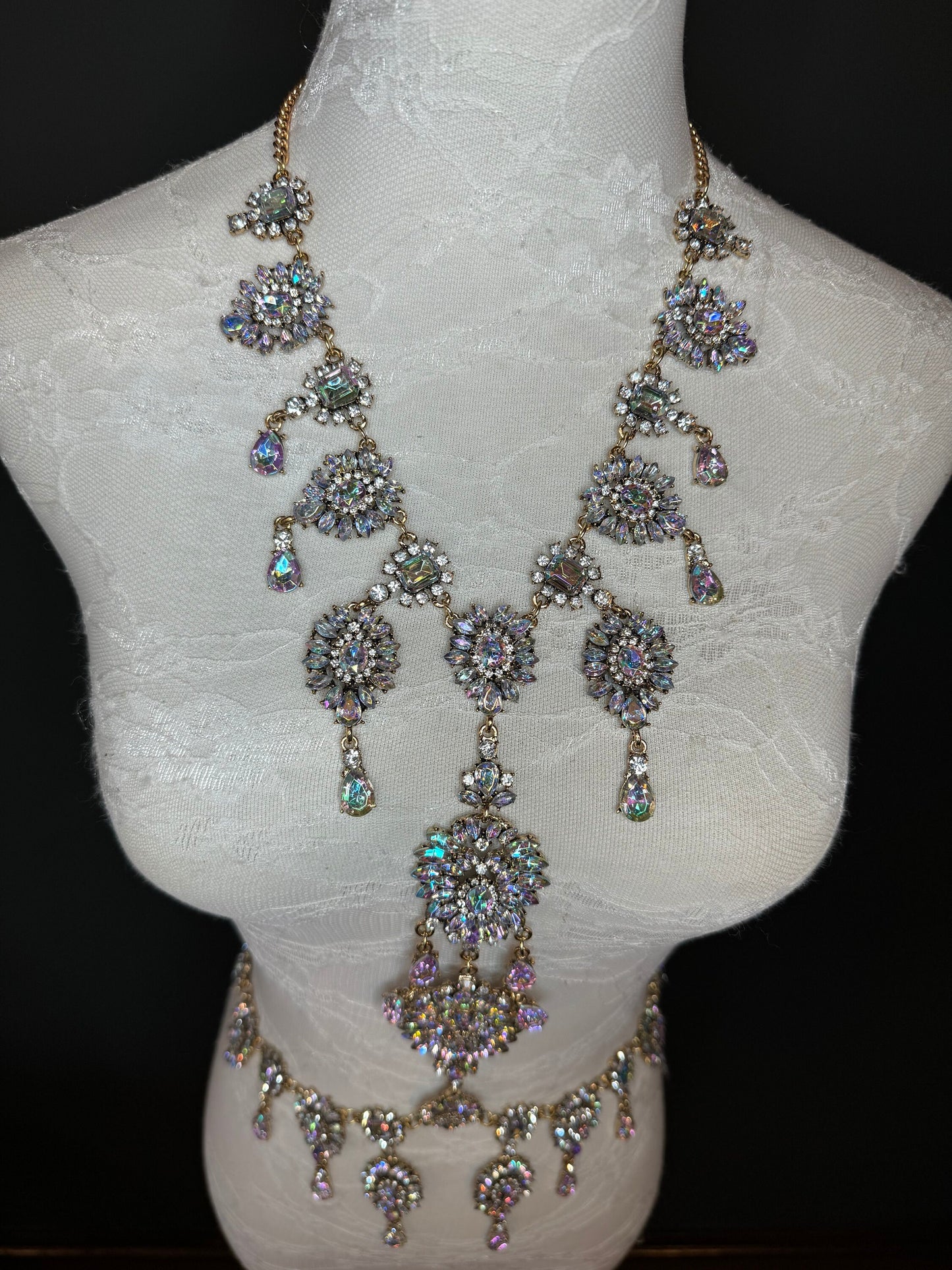 Gold Rhinestone Body Chain,  Elegant Costume Jewellery, FAN Design