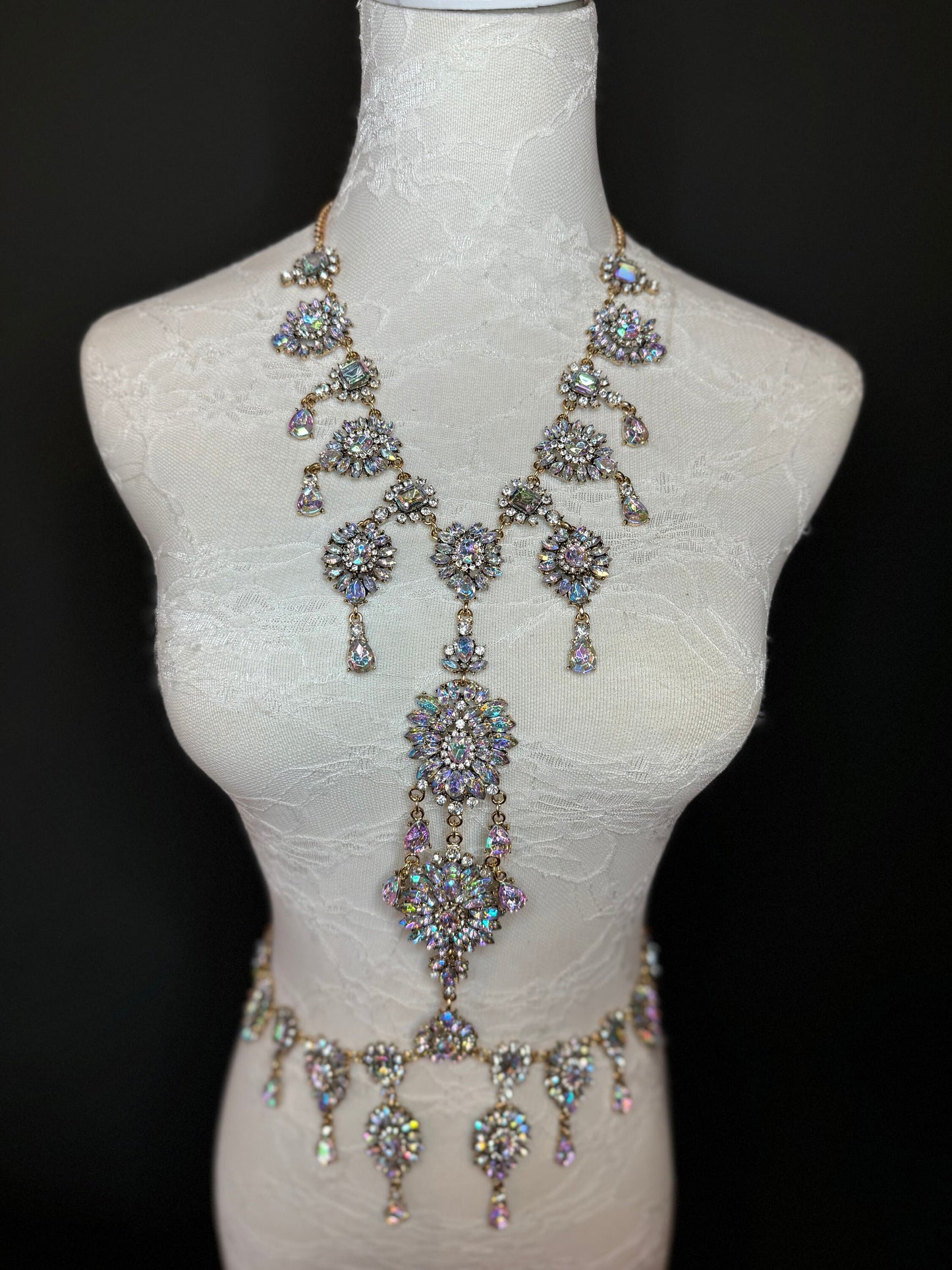 Gold Rhinestone Body Chain,  Elegant Costume Jewellery, FAN Design