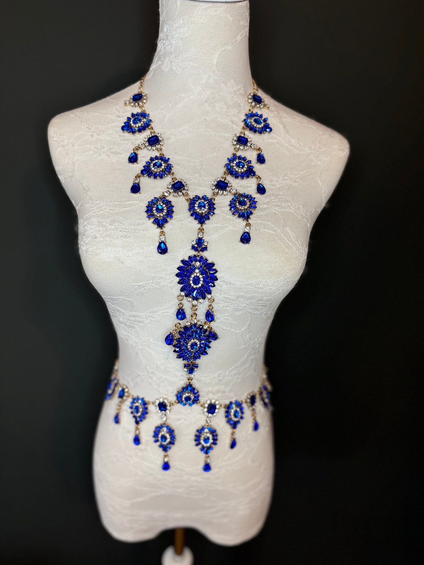 Blue Rhinestone Body Chain,  Elegant Costume Jewellery, FAN Design