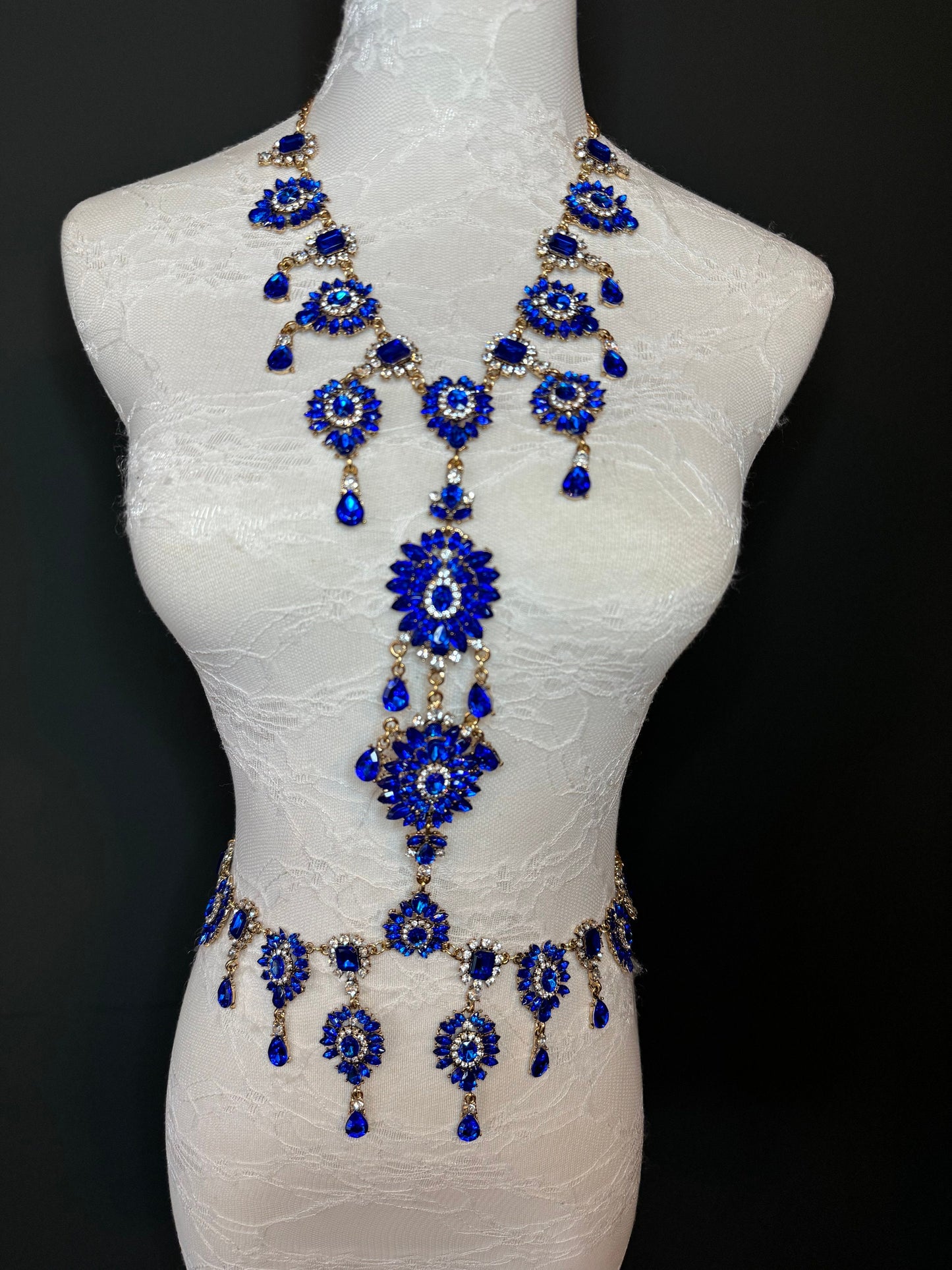 Blue Rhinestone Body Chain,  Elegant Costume Jewellery, FAN Design