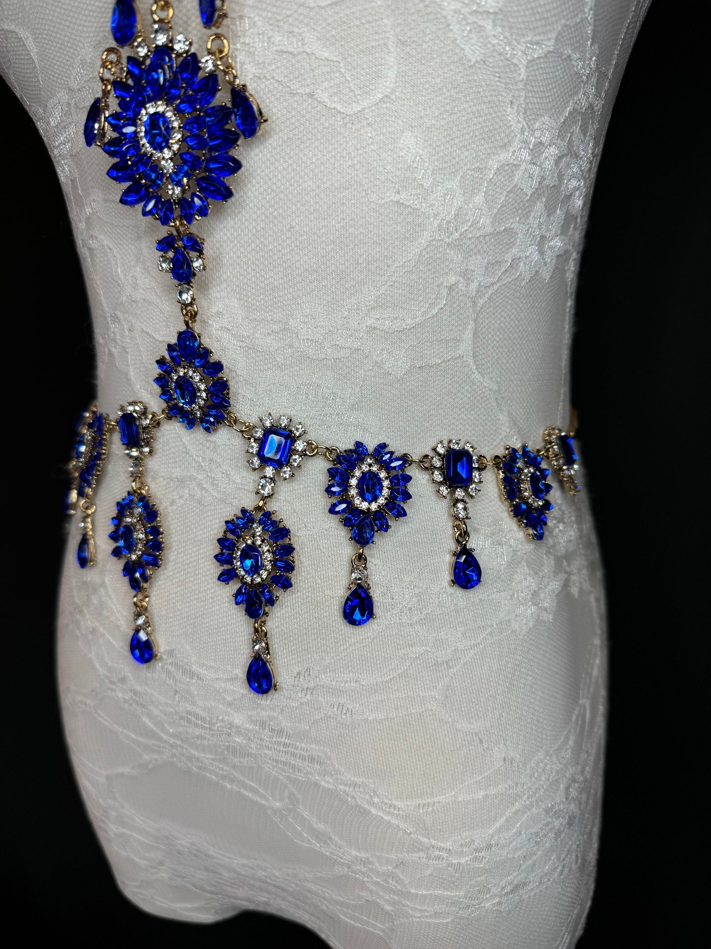 Blue Rhinestone Body Chain,  Elegant Costume Jewellery, FAN Design