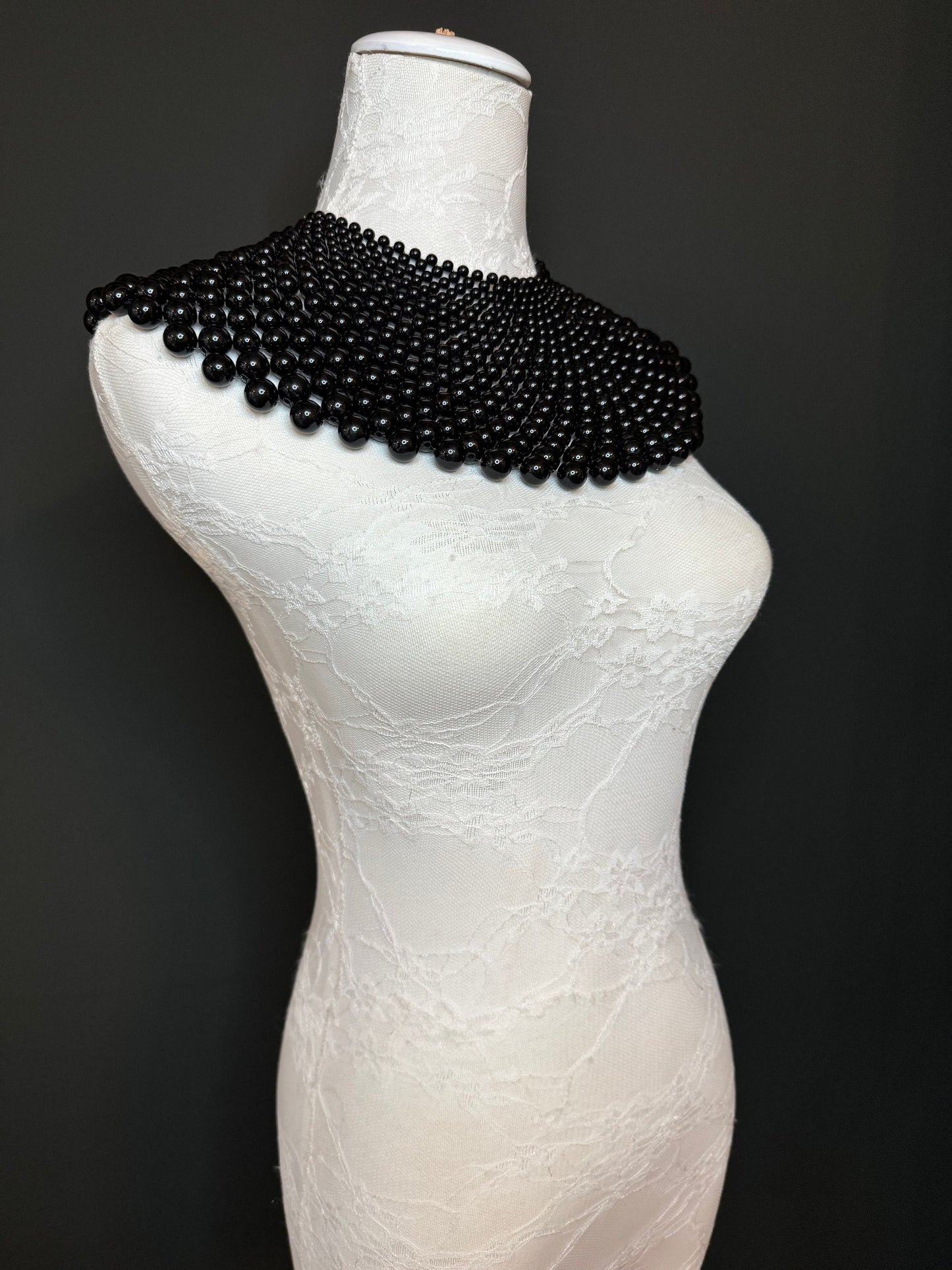Beaded Shoulder Necklace, Vintage Style Wedding Shoulder Jewellery, Beaded Body Jewellery, Statement Neckpiece, Black, Red, FAN Design