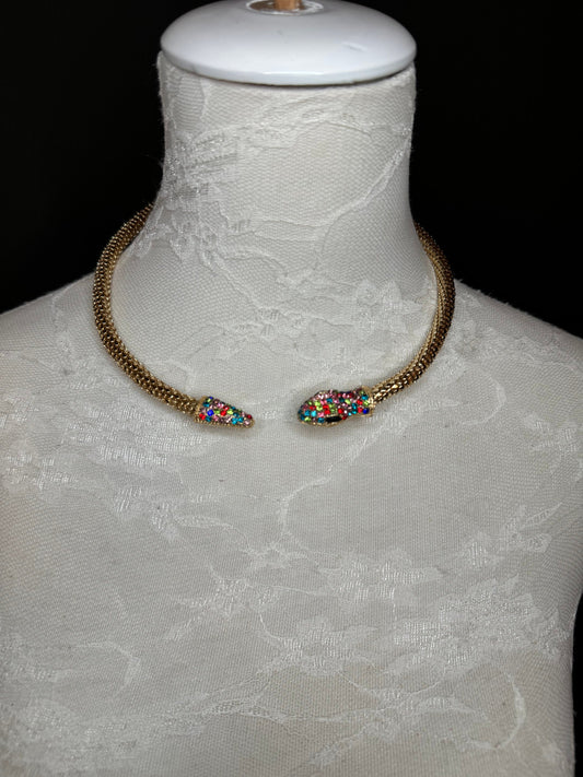 Snake Necklace, Choker Necklace, Rhinestone Snake, Gold, Silver, Elegant, Gift, Diamante Stone Necklace Choker