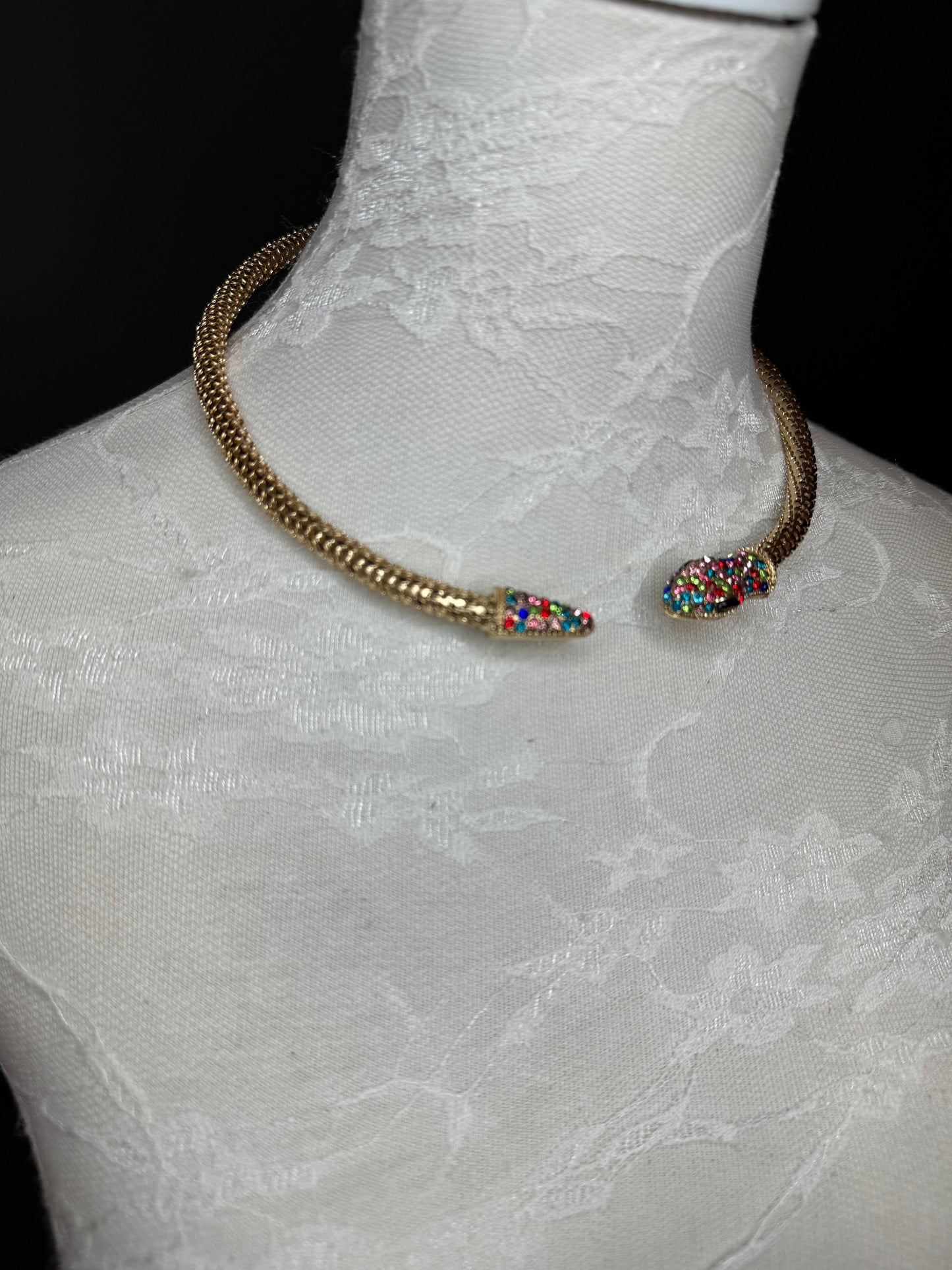 Snake Necklace, Choker Necklace, Rhinestone Snake, Gold, Silver, Elegant, Gift, Diamante Stone Necklace Choker