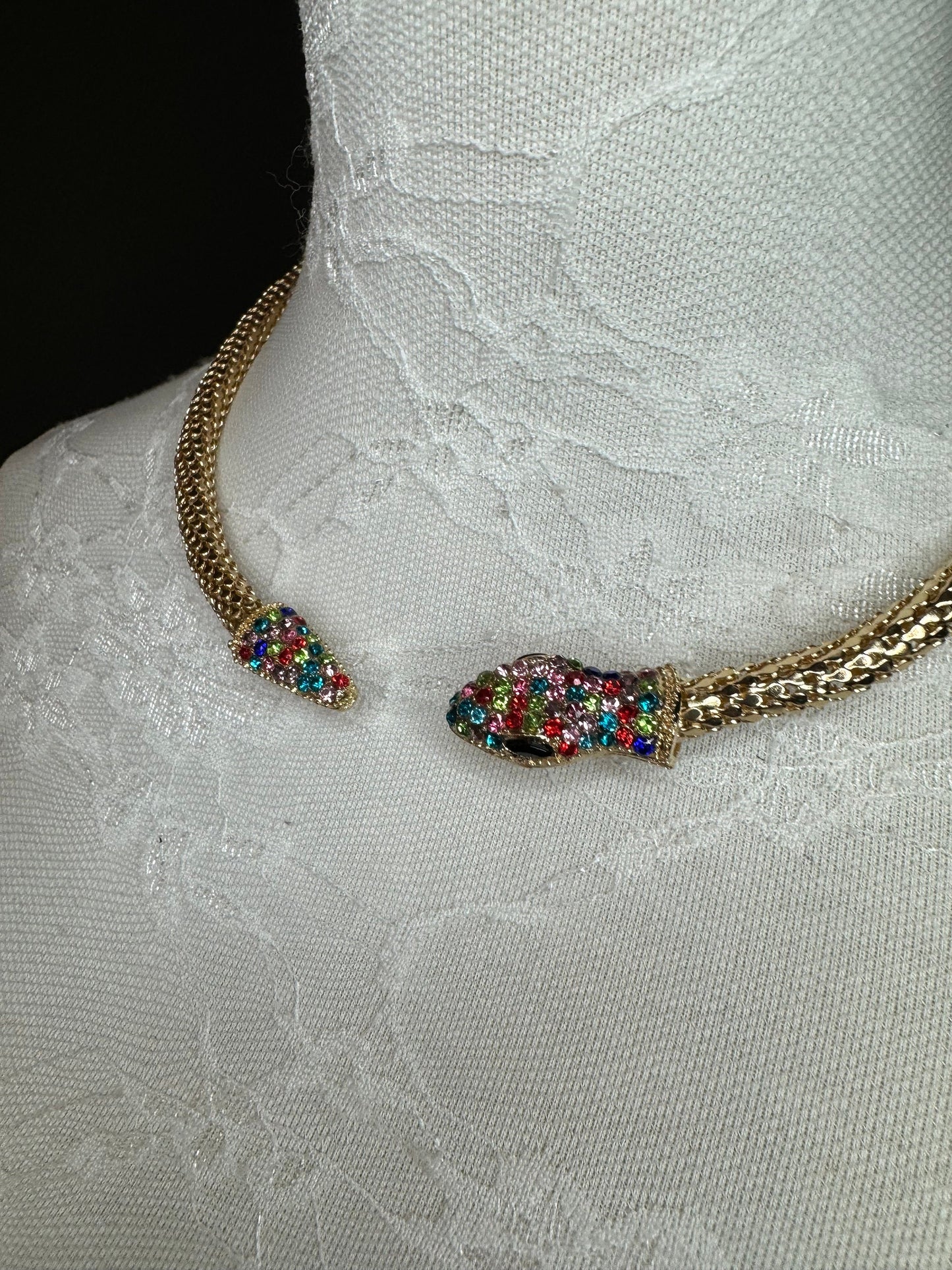 Snake Necklace, Choker Necklace, Rhinestone Snake, Gold, Silver, Elegant, Gift, Diamante Stone Necklace Choker