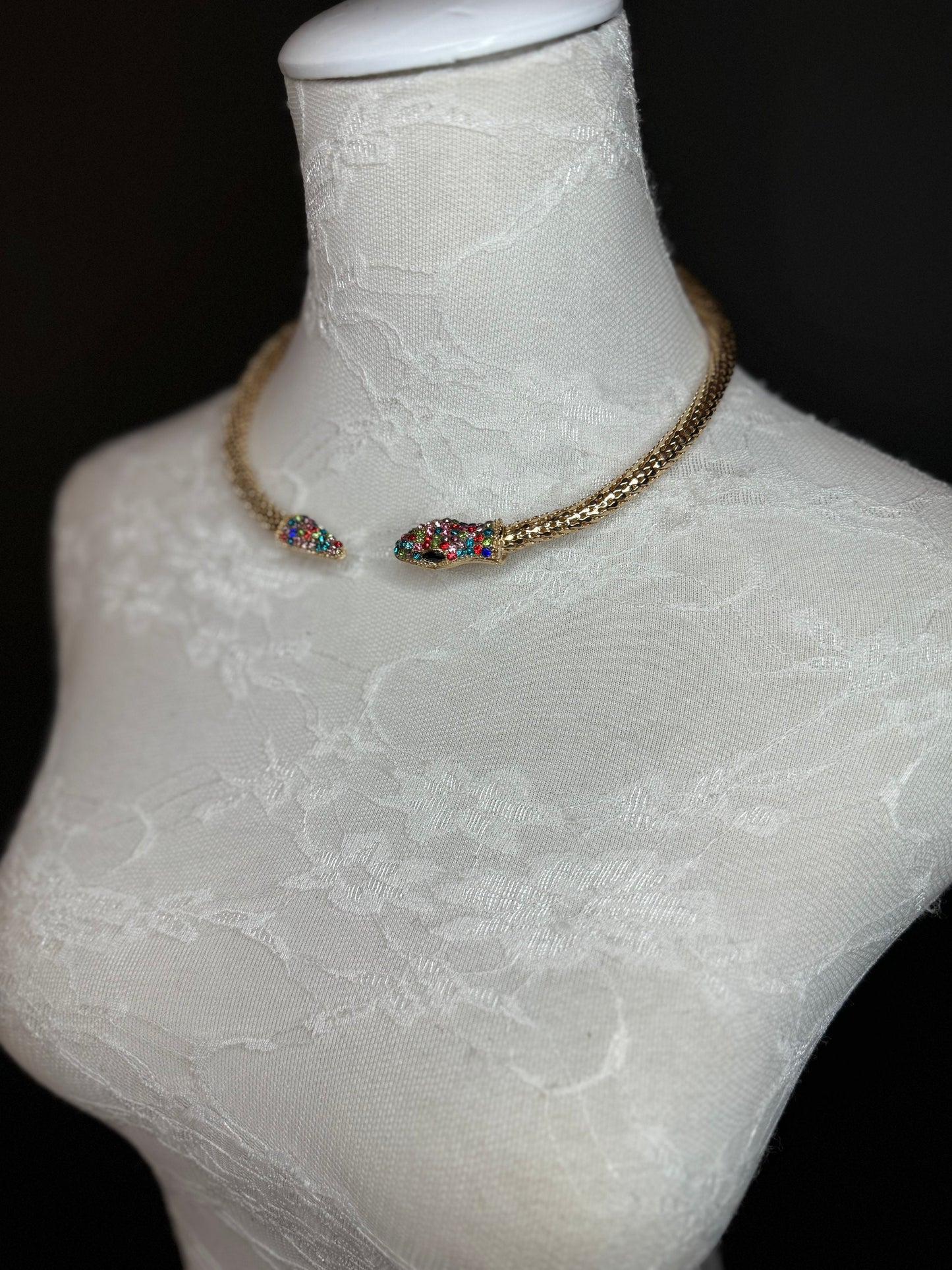 Snake Necklace, Choker Necklace, Rhinestone Snake, Gold, Silver, Elegant, Gift, Diamante Stone Necklace Choker