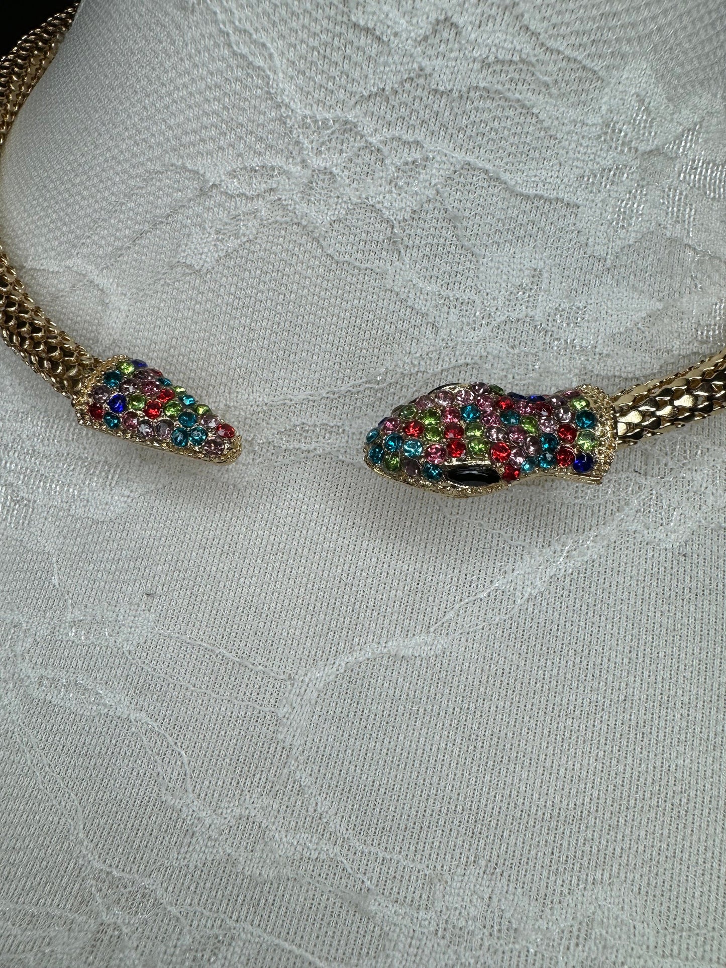 Snake Necklace, Choker Necklace, Rhinestone Snake, Gold, Silver, Elegant, Gift, Diamante Stone Necklace Choker