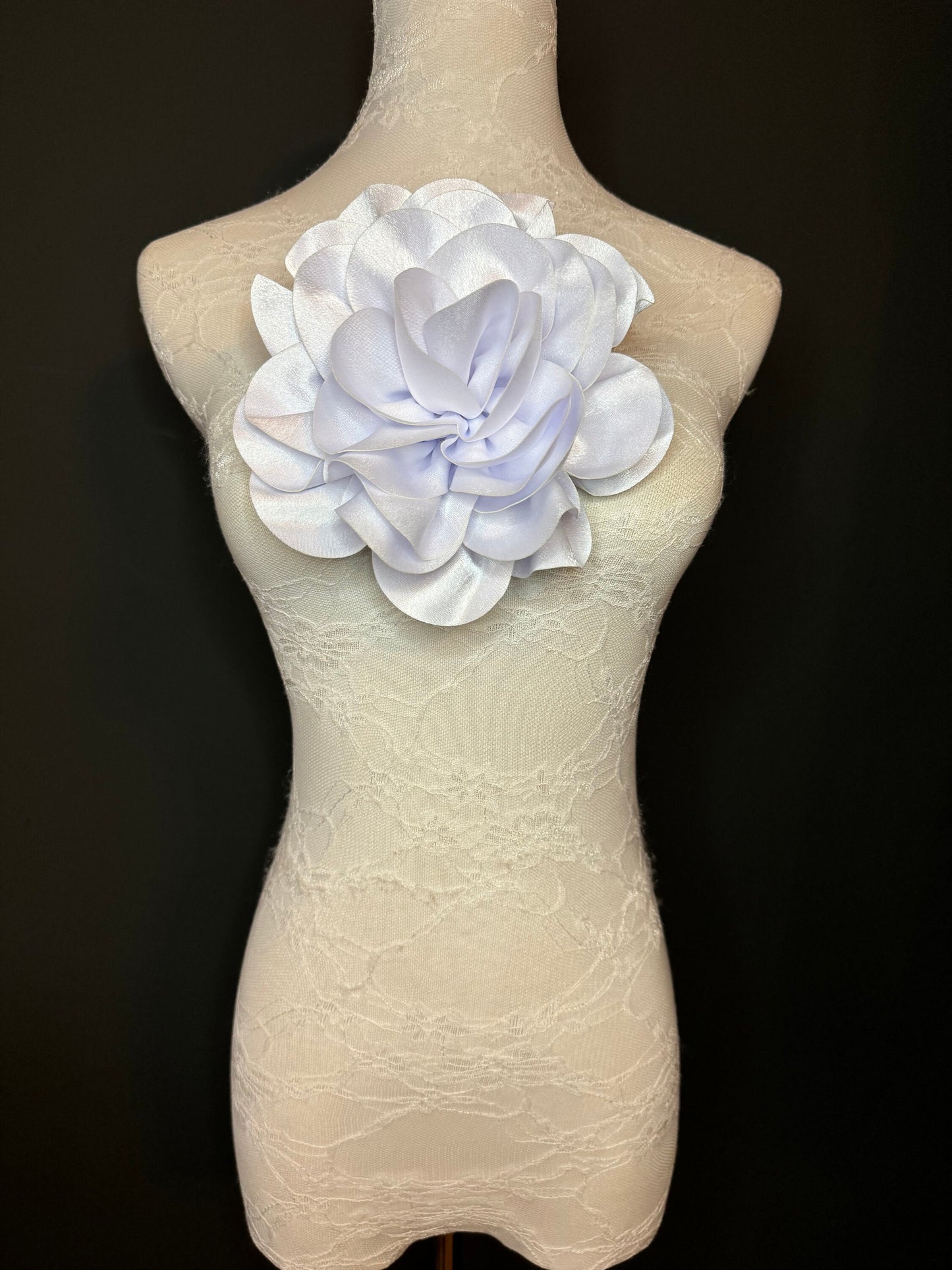 Large 3D Satin Corsage Flower, Handmade Pin 11"