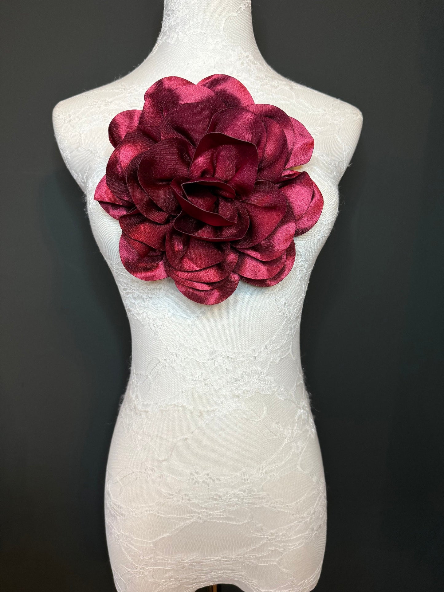 Large 3D Corsage Flower, Satin Fabric, 6 Colours, 11” Wide, Pin on Corsage, Bridal, Clothing, Dress, Hat, Wedding, FAN Design, Race Day,Gift