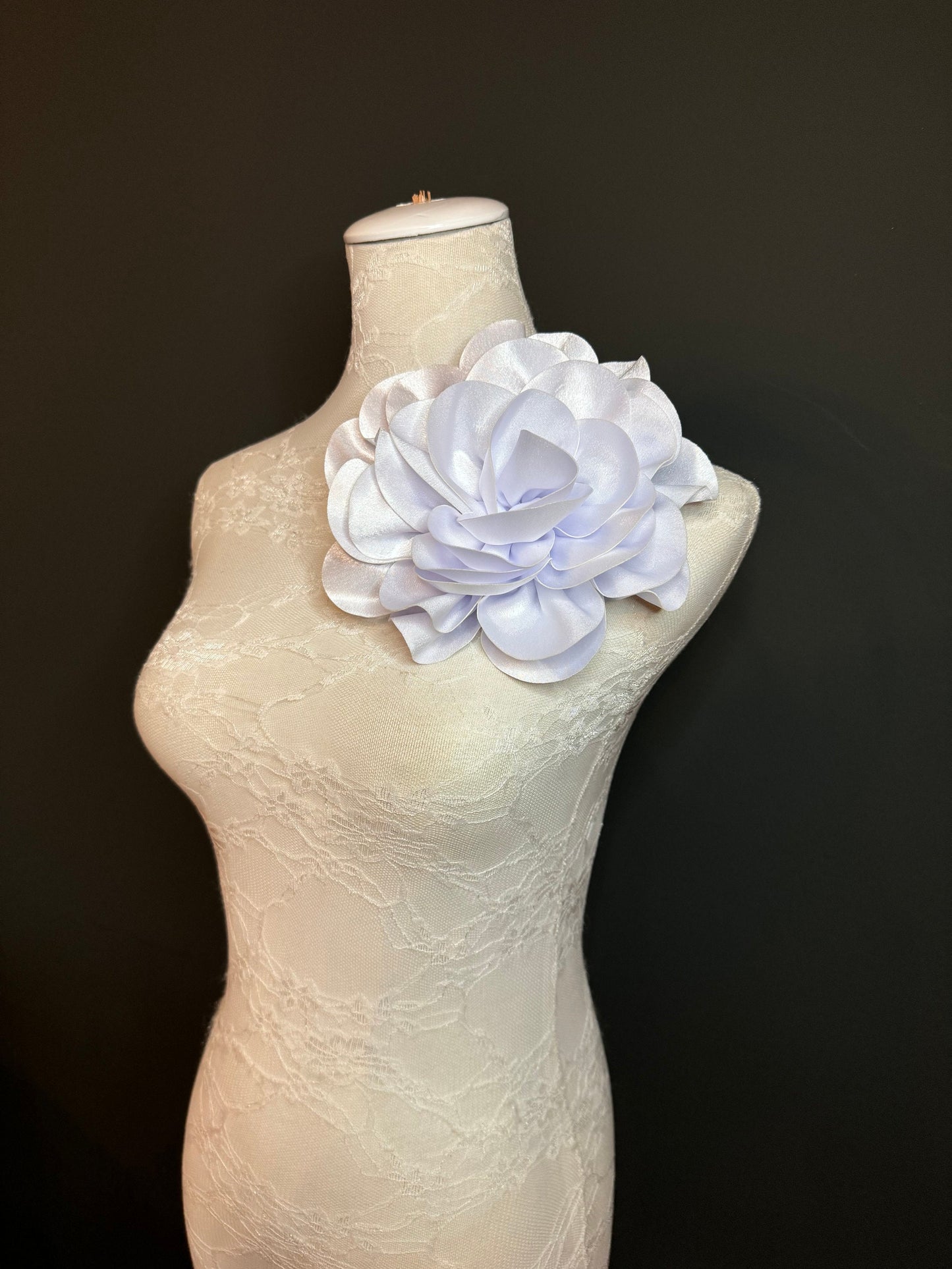 Large 3D Satin Corsage Flower, Handmade Pin 11"