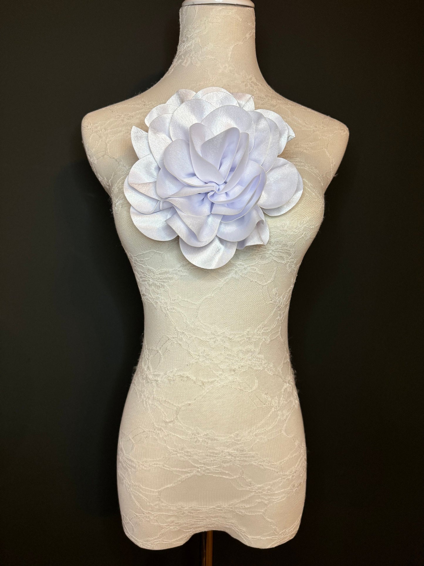 Large 3D Satin Corsage Flower, Handmade Pin 11"