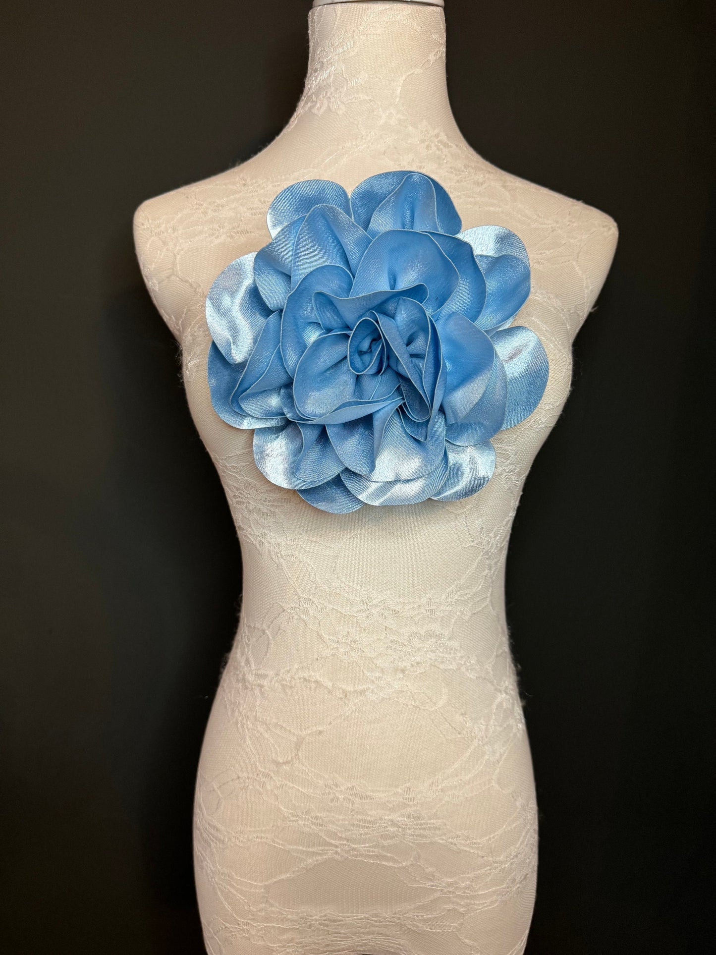 Large 3D Corsage Flower, Satin Fabric, 6 Colours, 11” Wide, Pin on Corsage, Bridal, Clothing, Dress, Hat, Wedding, FAN Design, Race Day,Gift