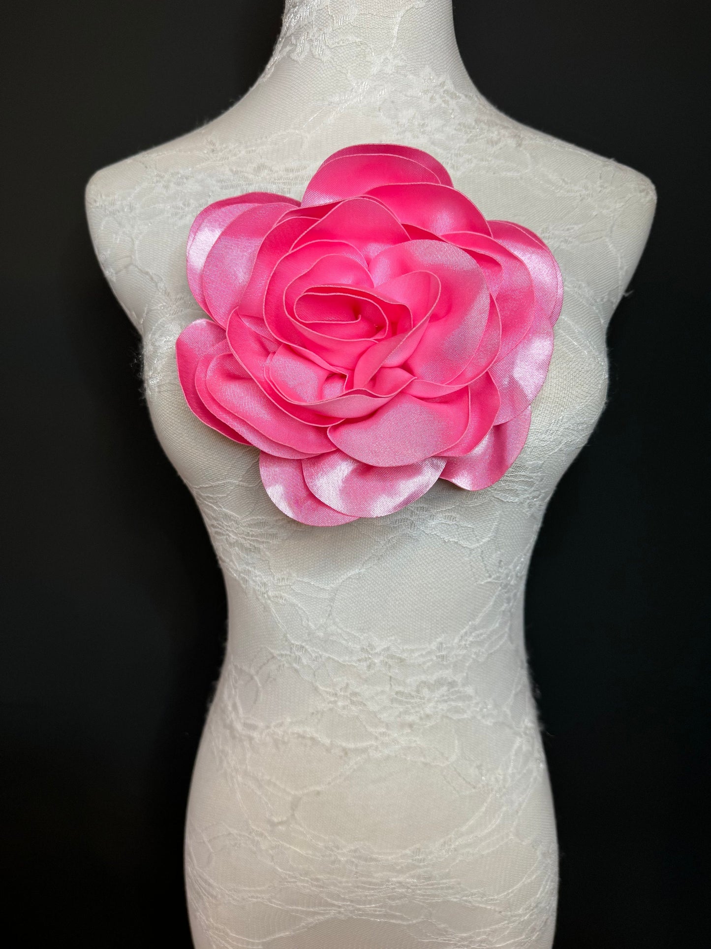 Large 3D Corsage Flower, Satin Fabric, 6 Colours, 11” Wide, Pin on Corsage, Bridal, Clothing, Dress, Hat, Wedding, FAN Design, Race Day,Gift
