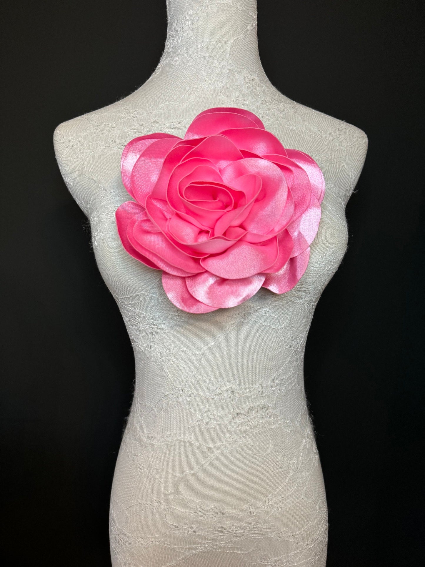 Large 3D Corsage Flower, Satin Fabric, 6 Colours, 11” Wide, Pin on Corsage, Bridal, Clothing, Dress, Hat, Wedding, FAN Design, Race Day,Gift