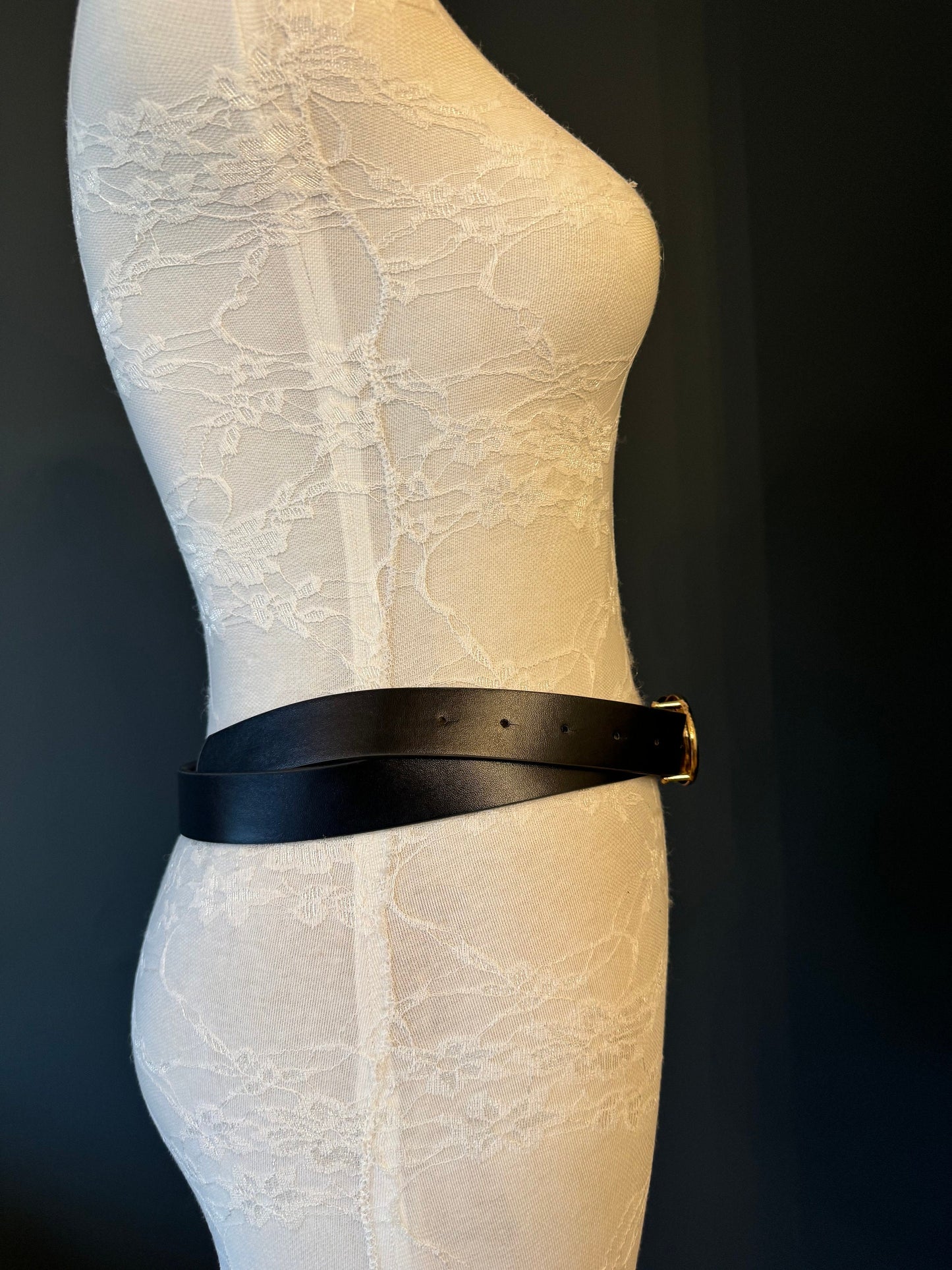 Faux Leather Belt with Gold Double Ring Buckle