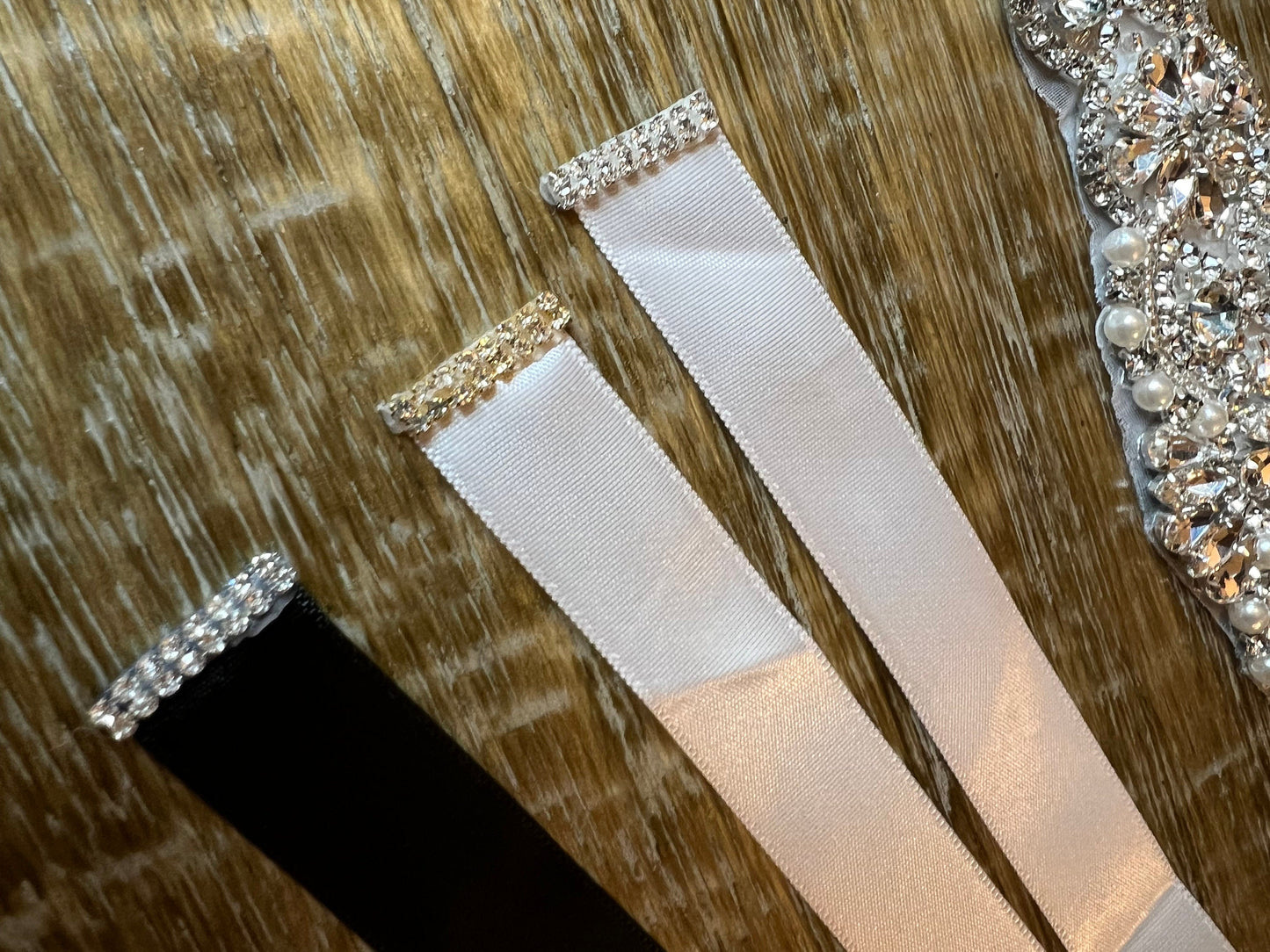 Crystal Rhinestone Wedding Belt, Gold Base, Ivory Ribbon