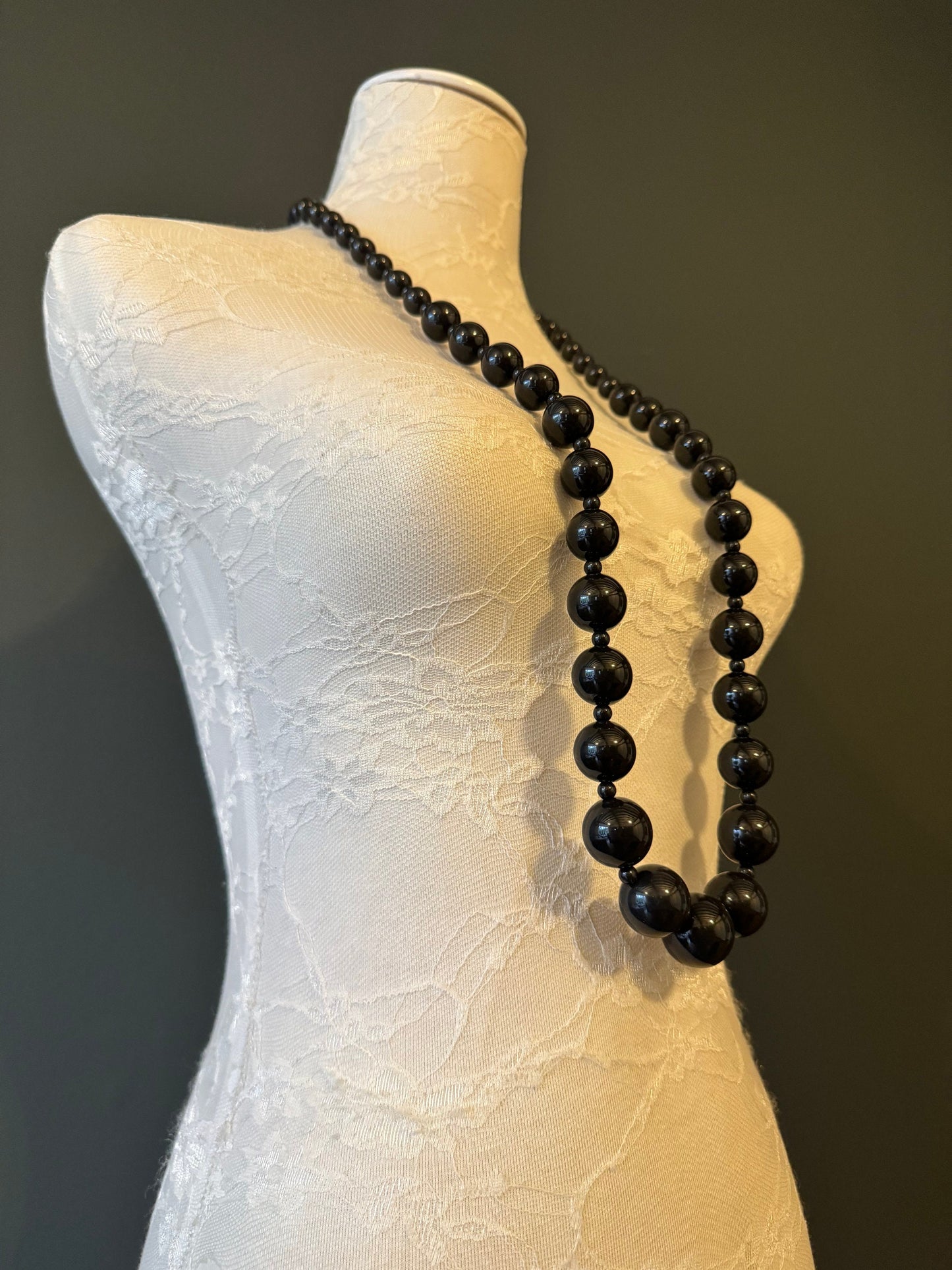 Handmade Oversized Beaded Black Necklace, Adjustable Long Chain