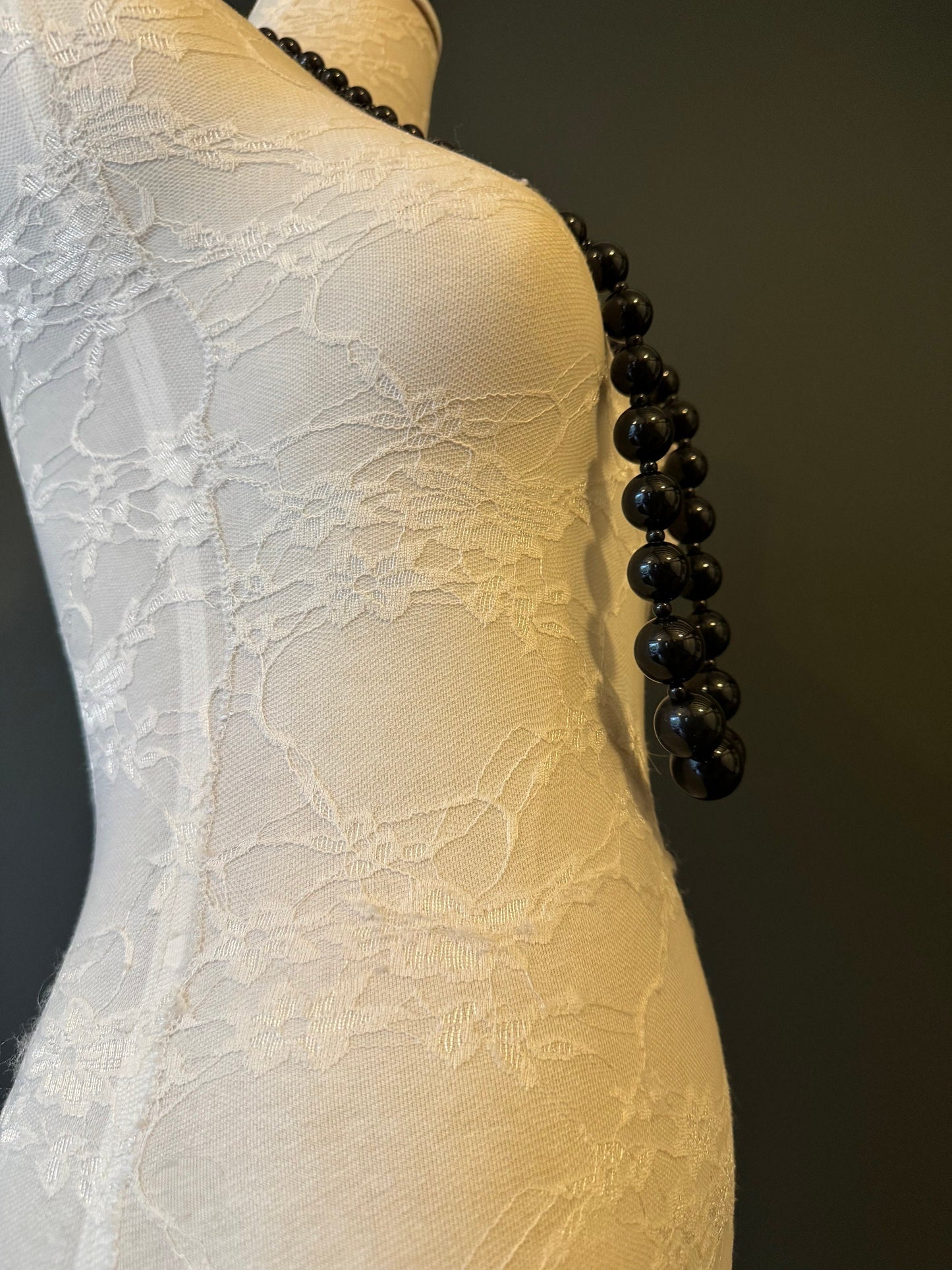 Handmade Oversized Beaded Black Necklace, Adjustable Long Chain