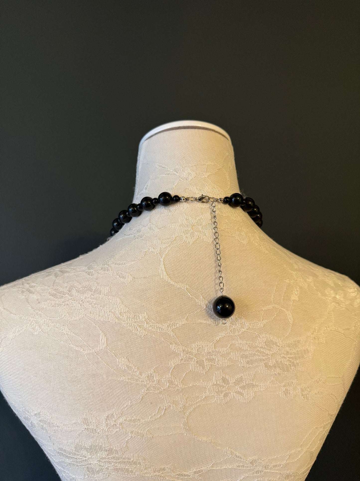 Handmade Oversized Beaded Black Necklace, Adjustable Long Chain