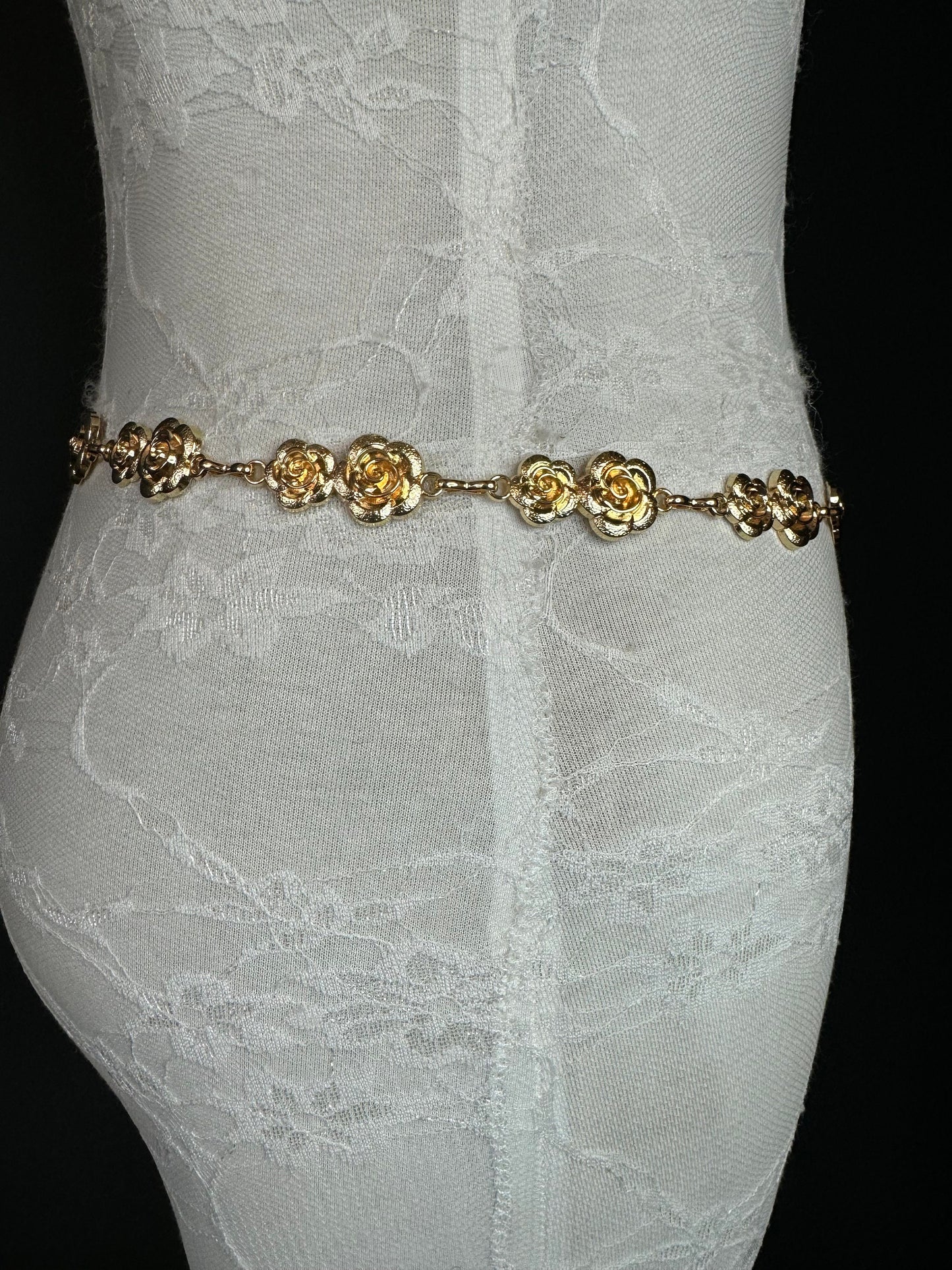 X-long Rose Belt, Floral Gold Metal Belt, Teen Sizes, Size 18”-60”, Fan Design, Fan Collection, Gold, Metal, Fashion Accessory