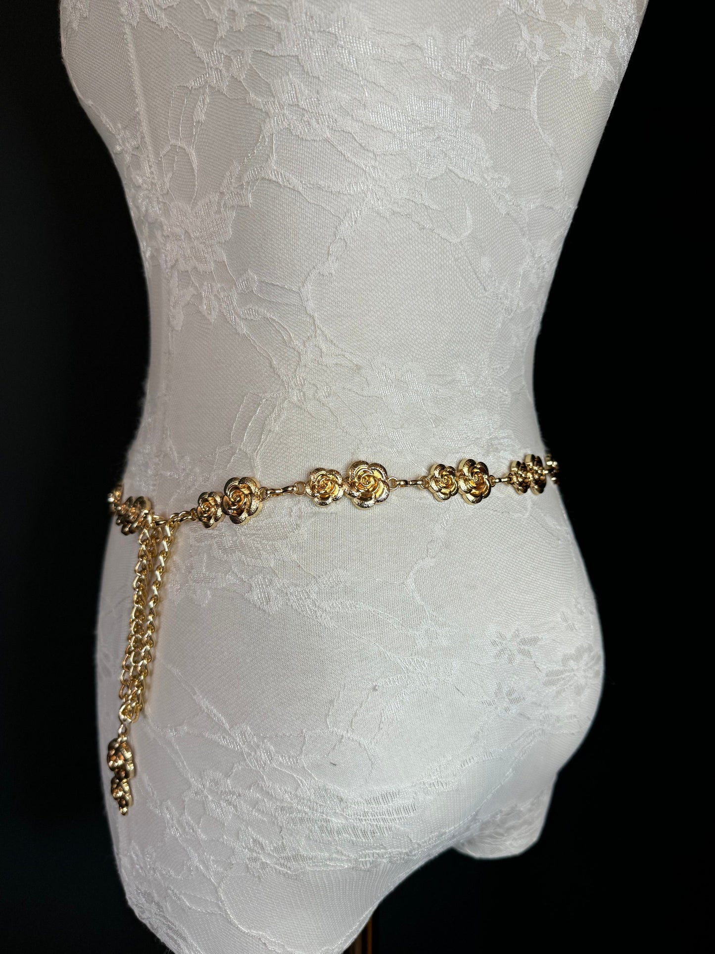 X-long Rose Belt, Floral Gold Metal Belt, Teen Sizes, Size 18”-60”, Fan Design, Fan Collection, Gold, Metal, Fashion Accessory