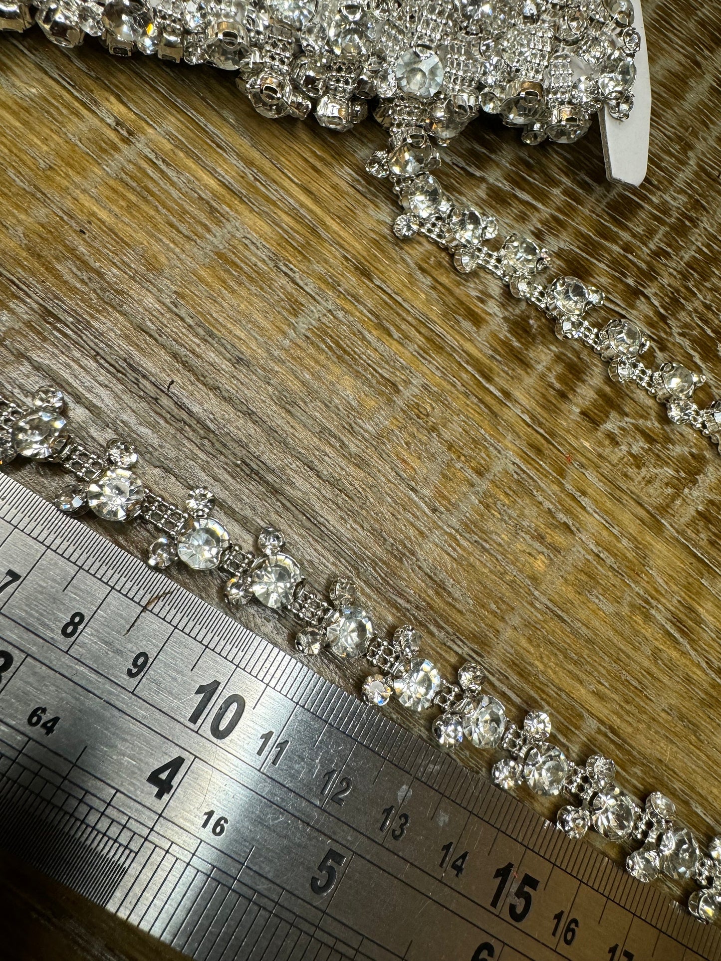 Rhinestone Diamanté, Stunning Chain Trim, Beaded Applique For Wedding Dress, Dancer, Prom, Dresses, Bridal Belt, Bridal Garter, Silver