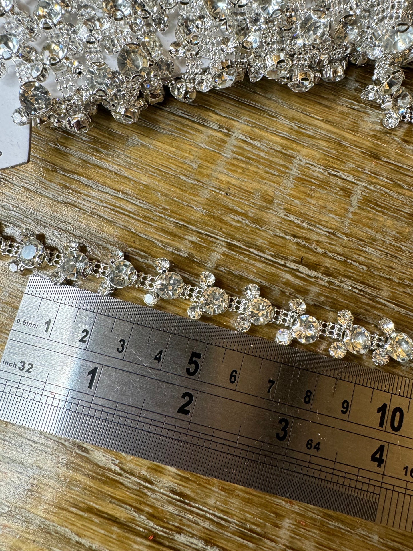 Rhinestone Diamanté, Stunning Chain Trim, Beaded Applique For Wedding Dress, Dancer, Prom, Dresses, Bridal Belt, Bridal Garter, Silver