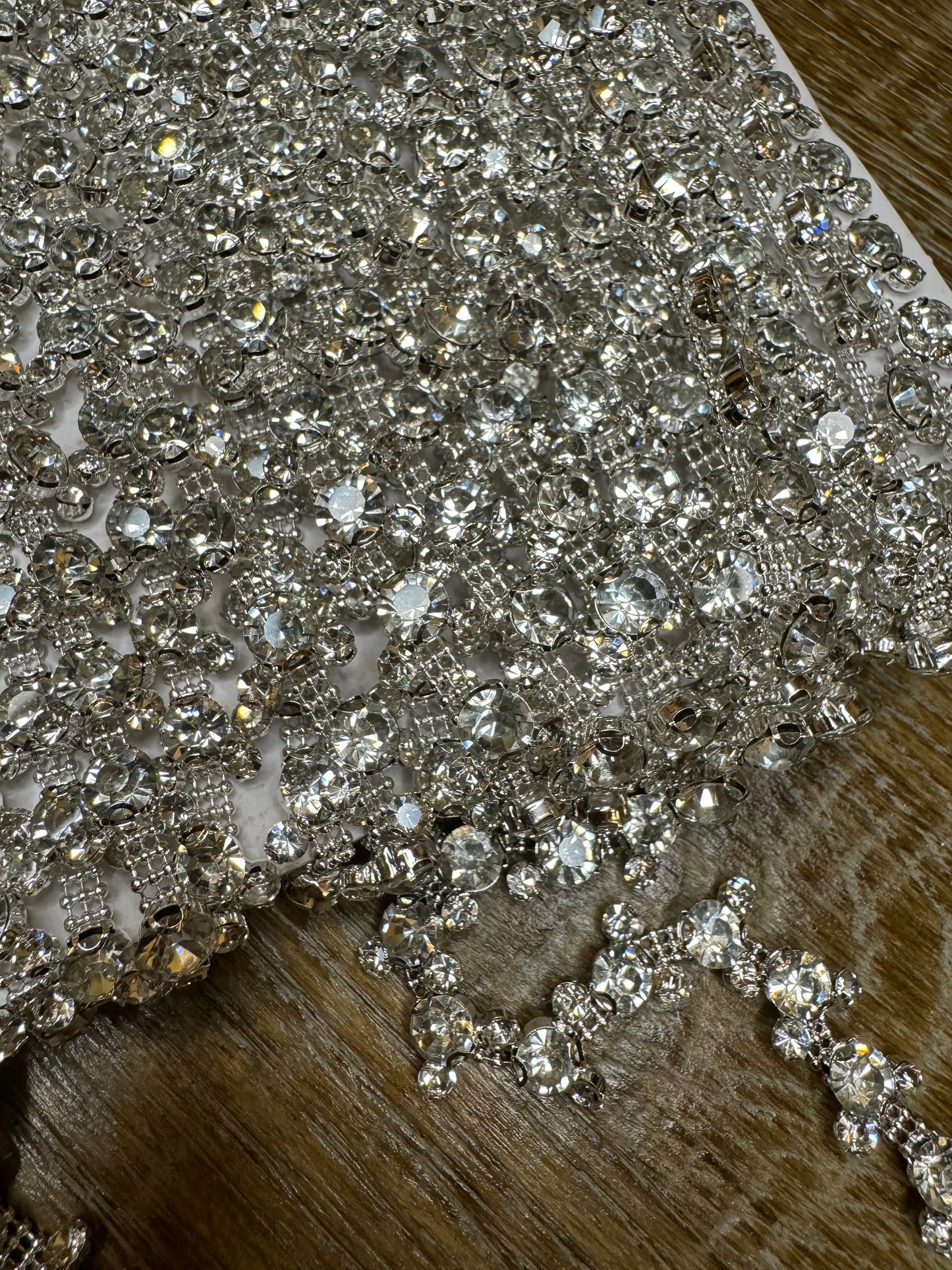Rhinestone Diamanté, Stunning Chain Trim, Beaded Applique For Wedding Dress, Dancer, Prom, Dresses, Bridal Belt, Bridal Garter, Silver
