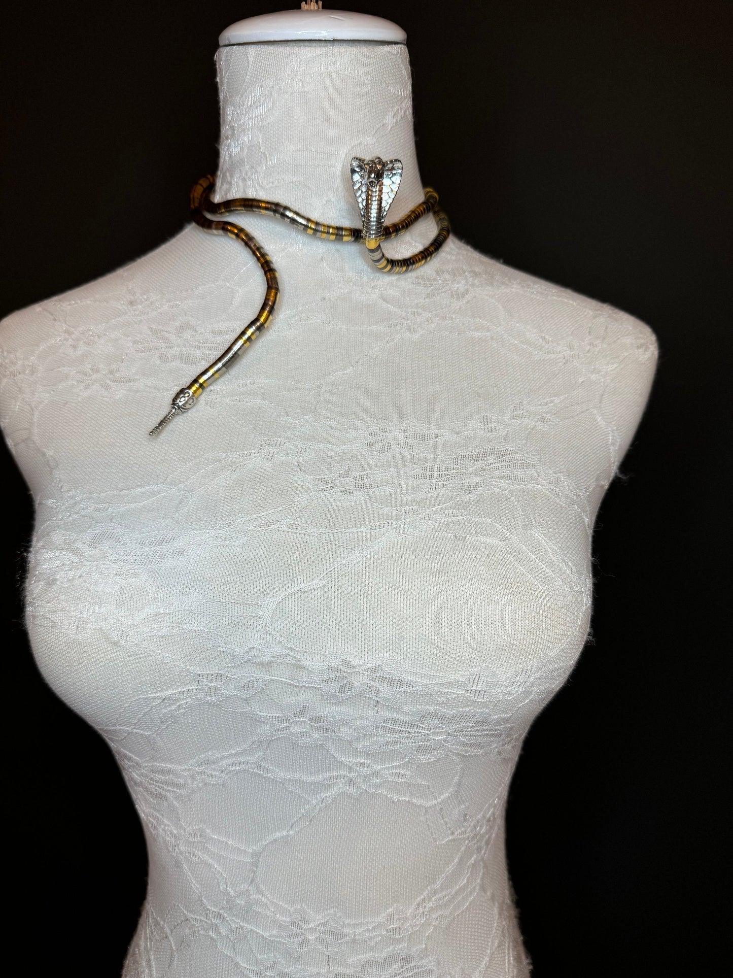 Rhinestone Snake Choker Necklace, Gold Silver Mix, Festival Jewelry