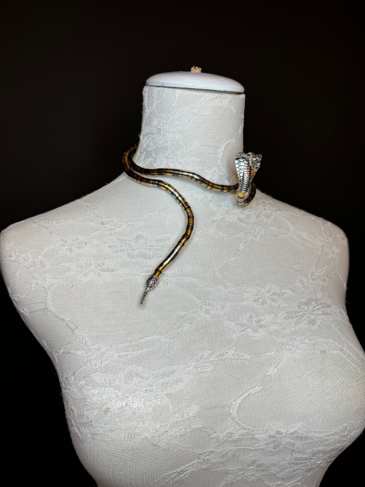 Rhinestone Snake Choker Necklace, Gold Silver Mix, Festival Jewelry