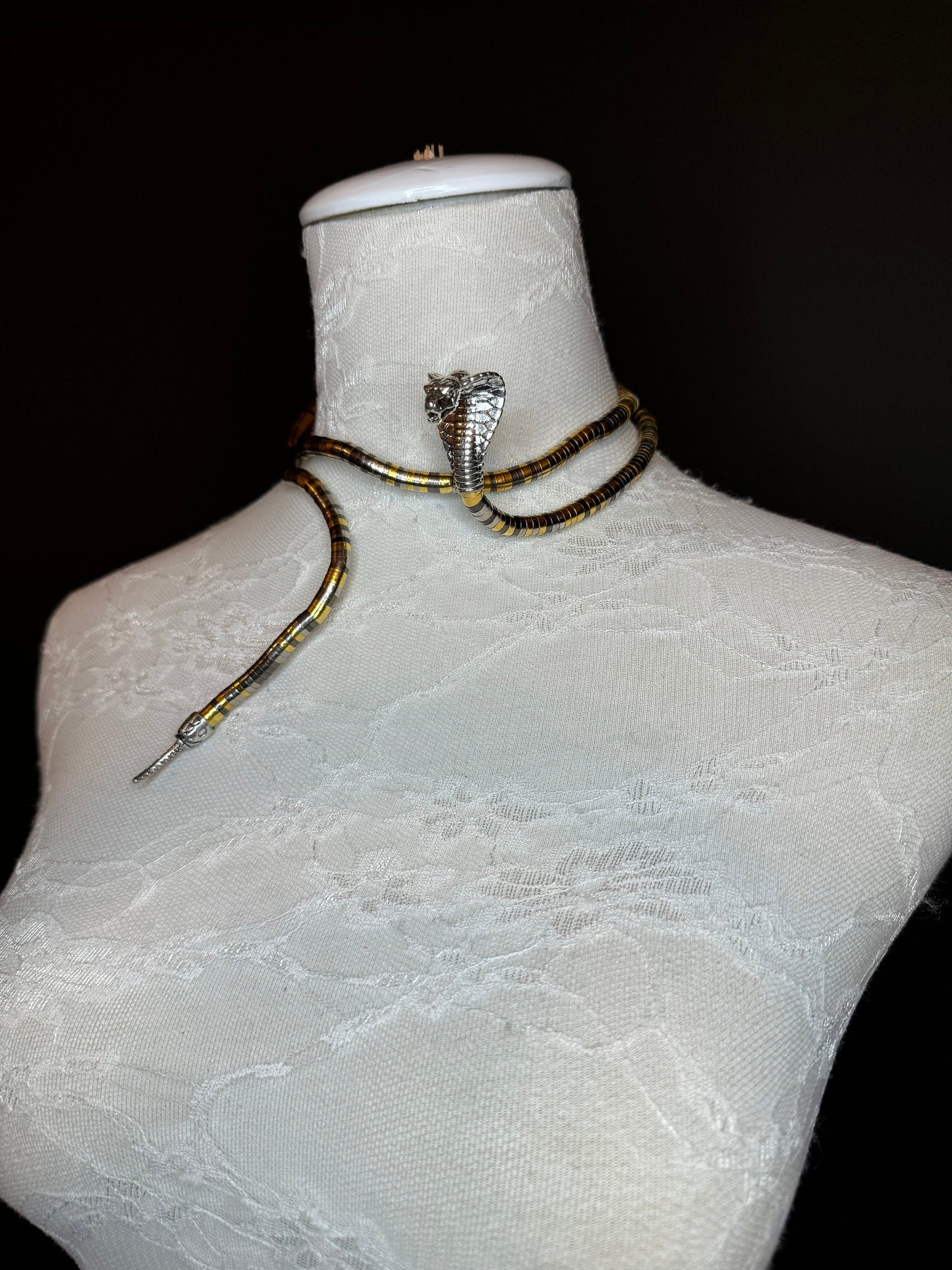 Rhinestone Snake Choker Necklace, Gold Silver Mix, Festival Jewelry